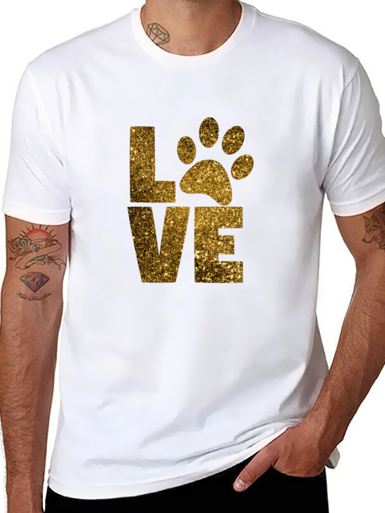 Love Paw Print Glitter Graphic T-Shirt