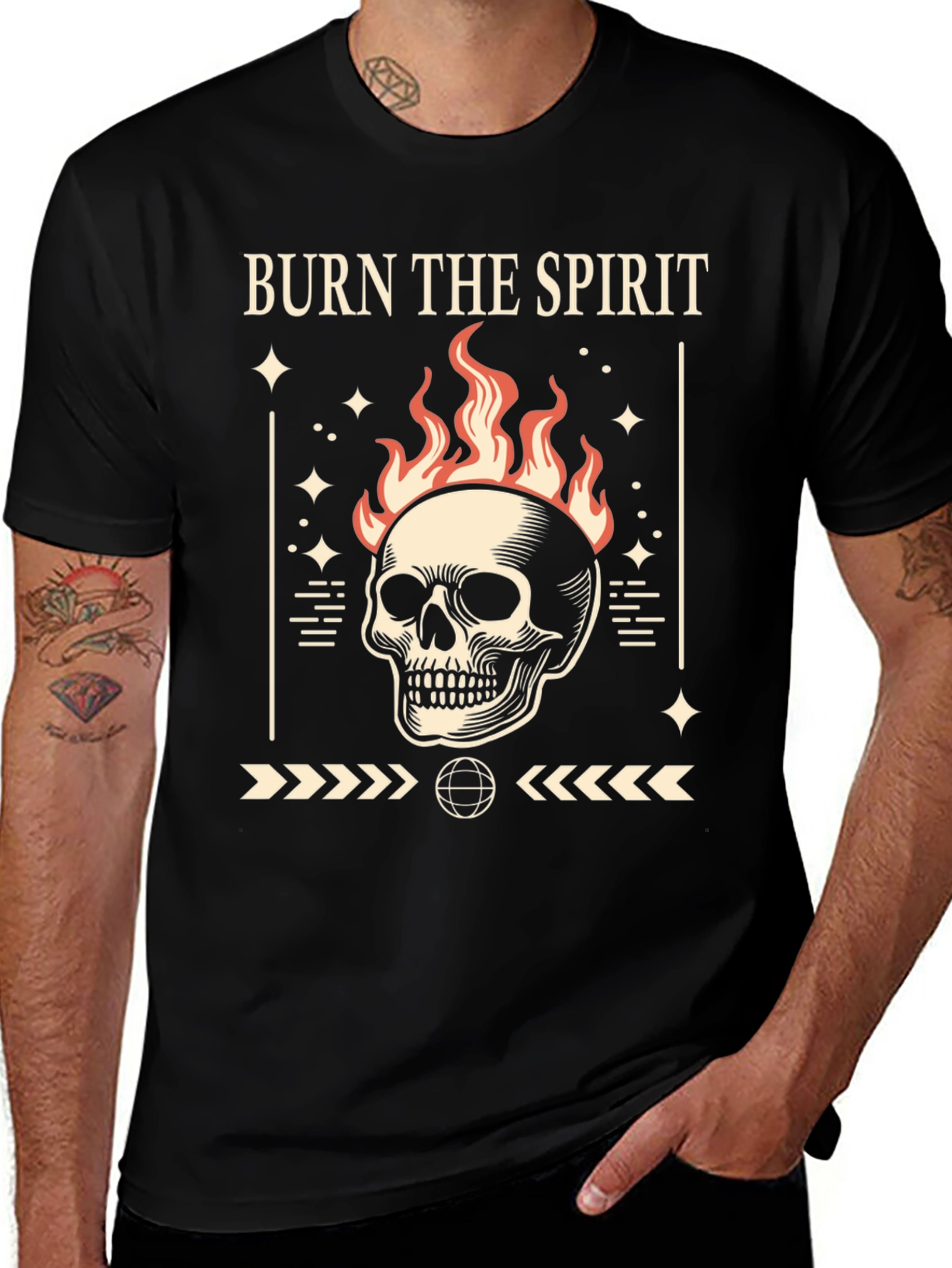 Burn the Spirit Graphic T-Shirt - Skull Design