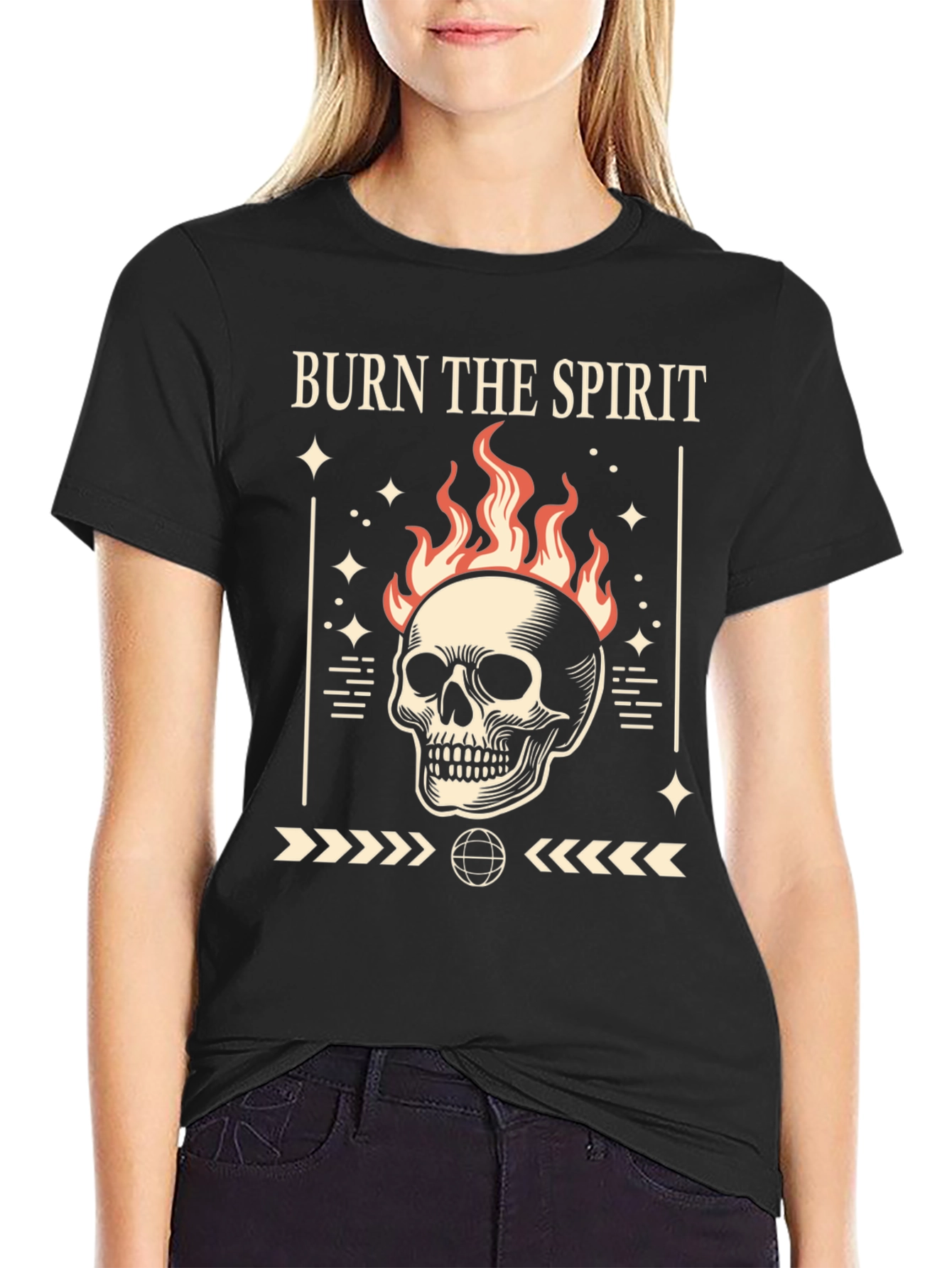 Burn the Spirit Graphic T-Shirt - Skull Design