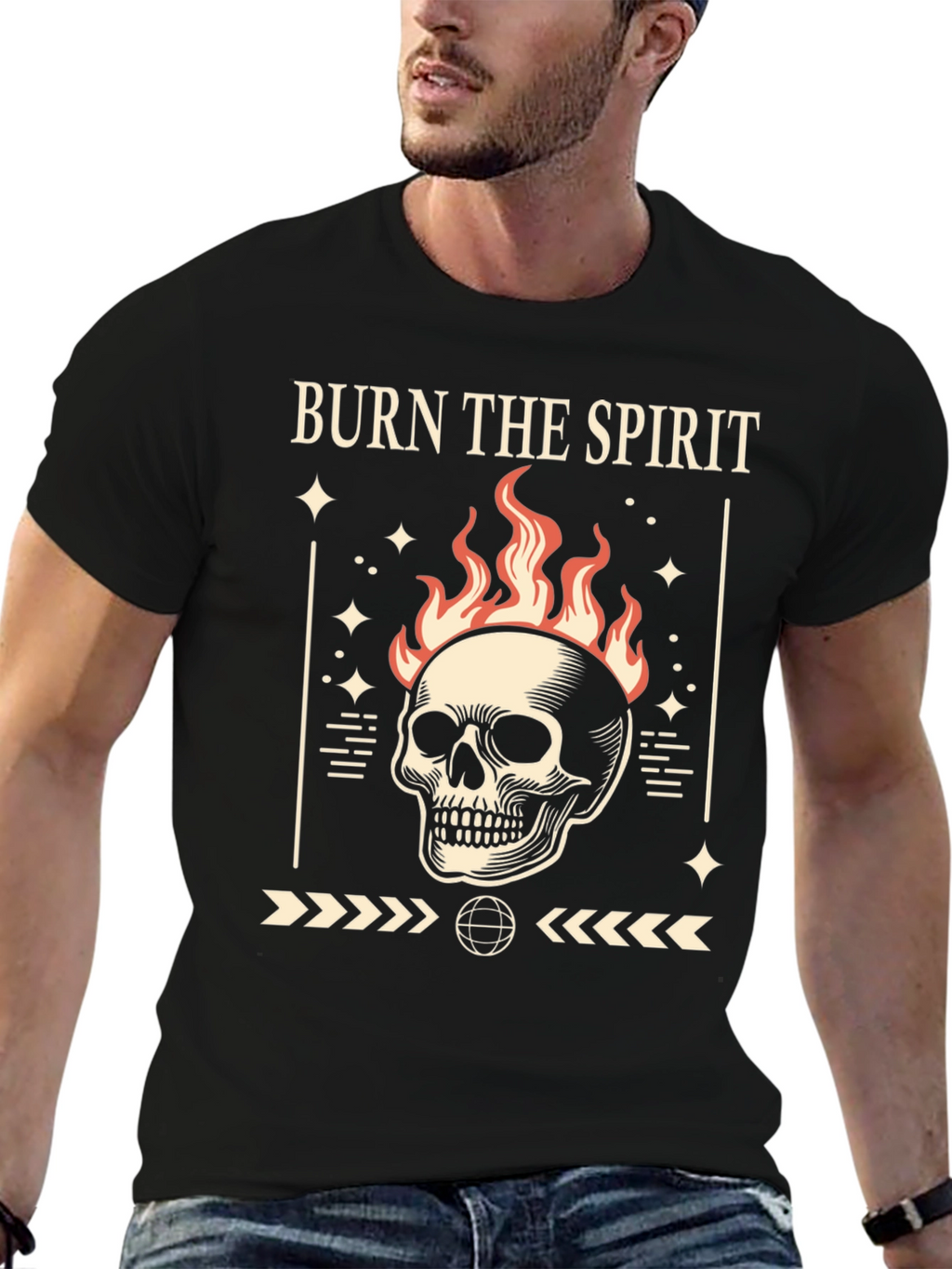 Burn the Spirit Graphic T-Shirt - Skull Design