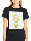 Globe & Airplane Graphic Tee - Black Cotton T-Shirt