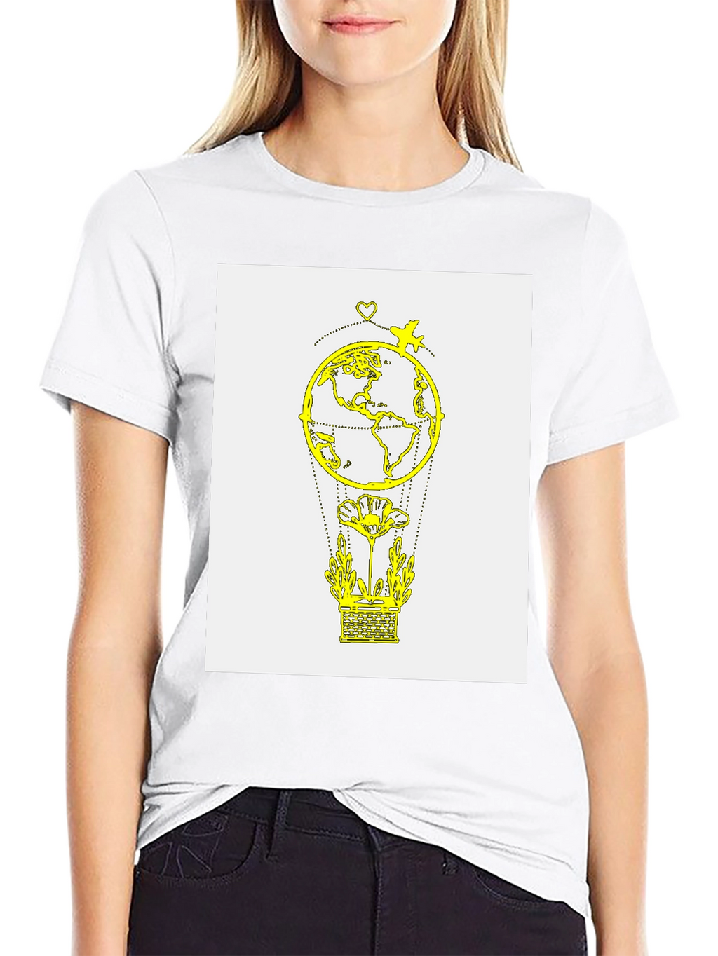 Globe & Airplane Graphic Tee - Black Cotton T-Shirt