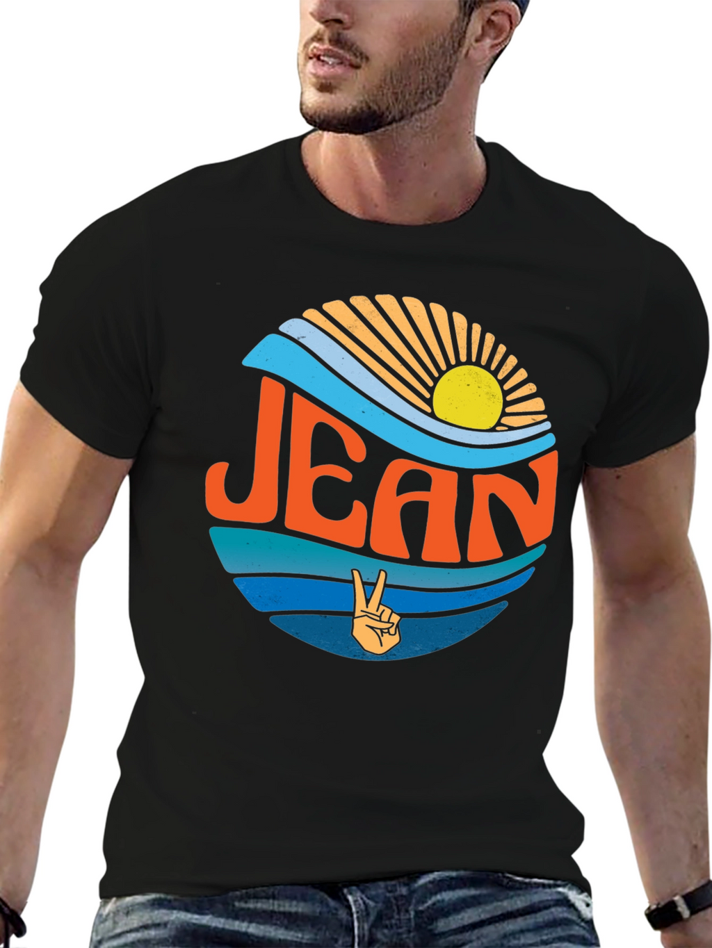 Retro JEAN Peace Sign Graphic T-Shirt
