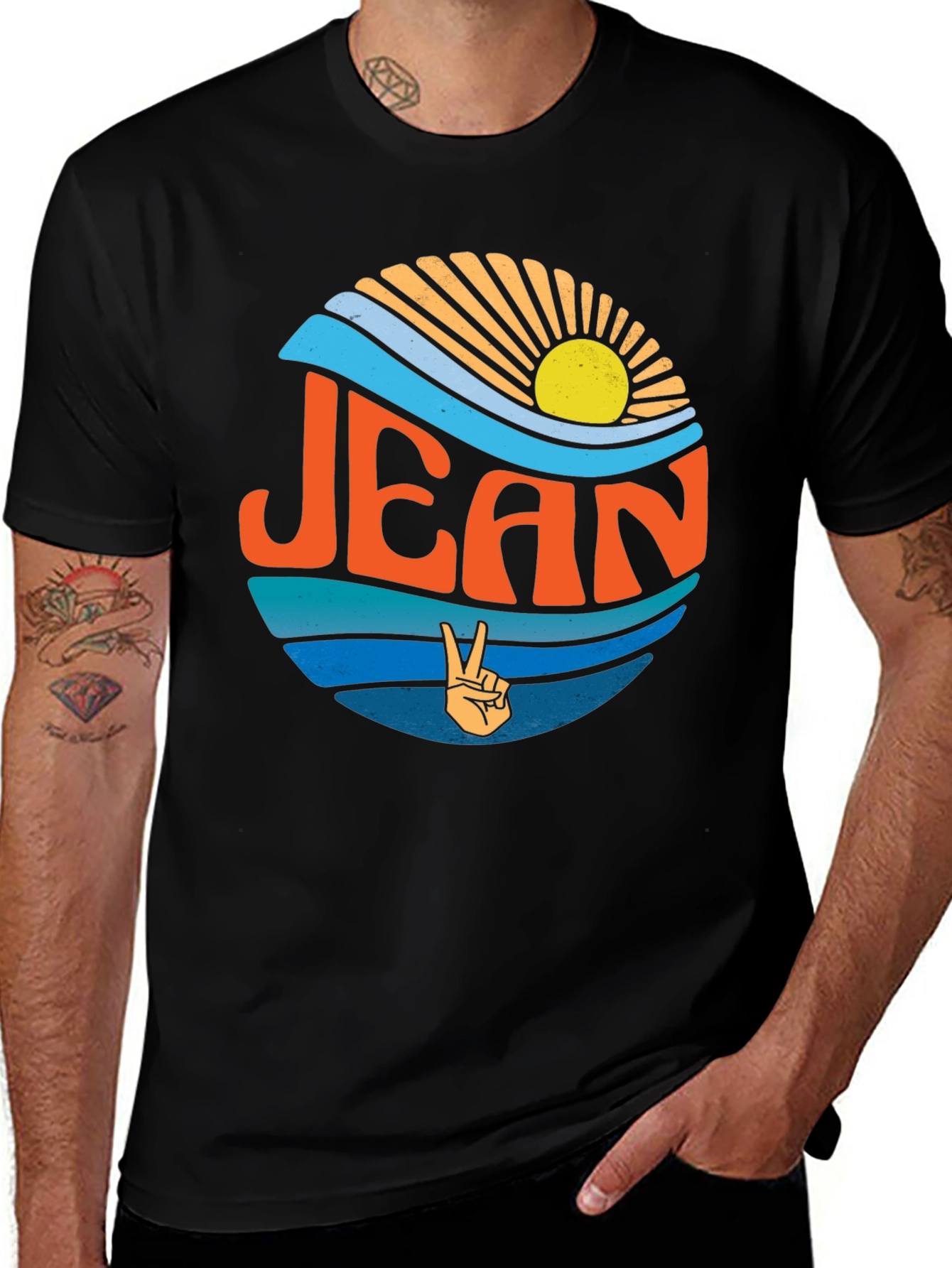 Retro JEAN Peace Sign Graphic T-Shirt
