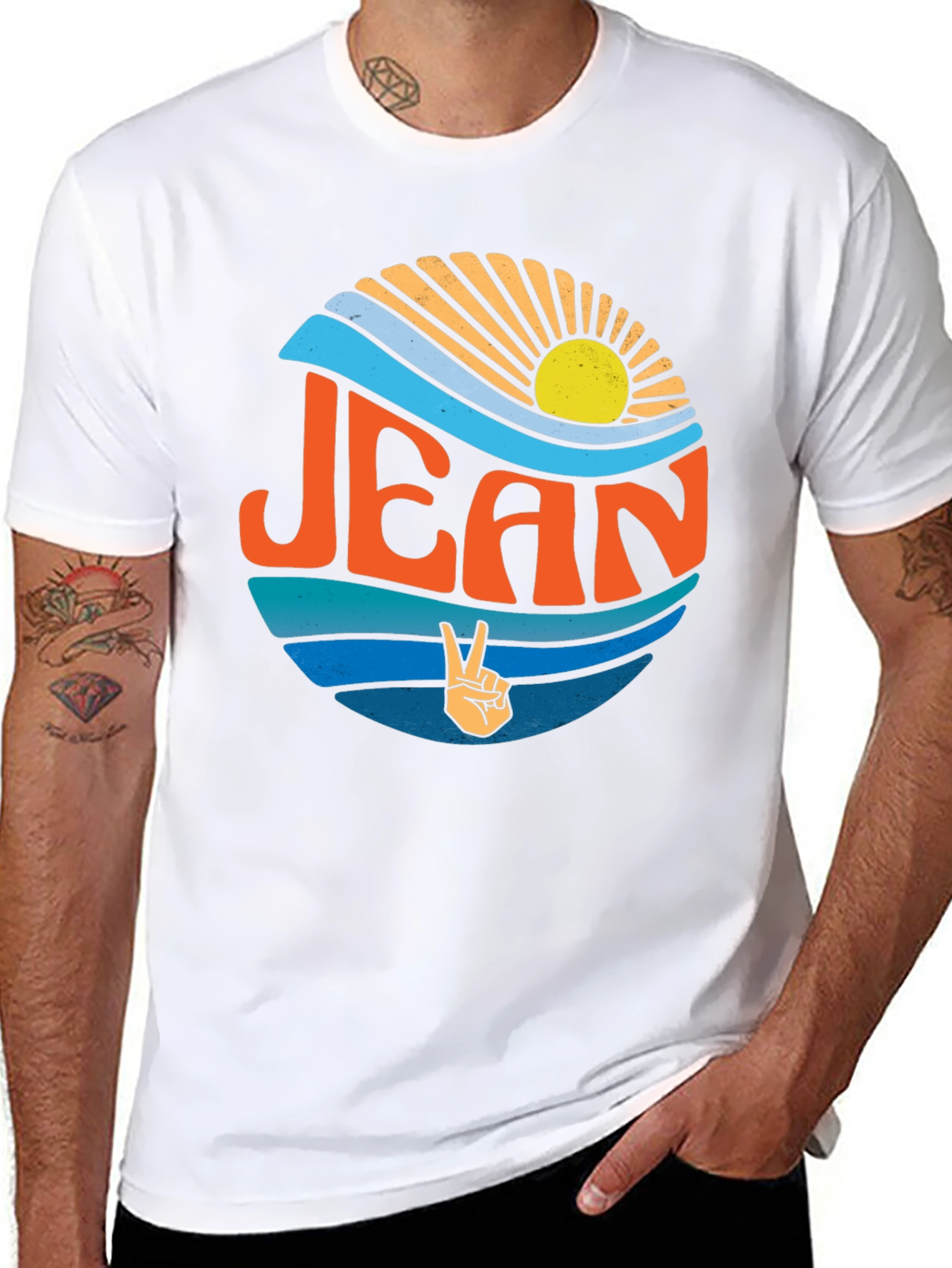 Retro JEAN Peace Sign Graphic T-Shirt