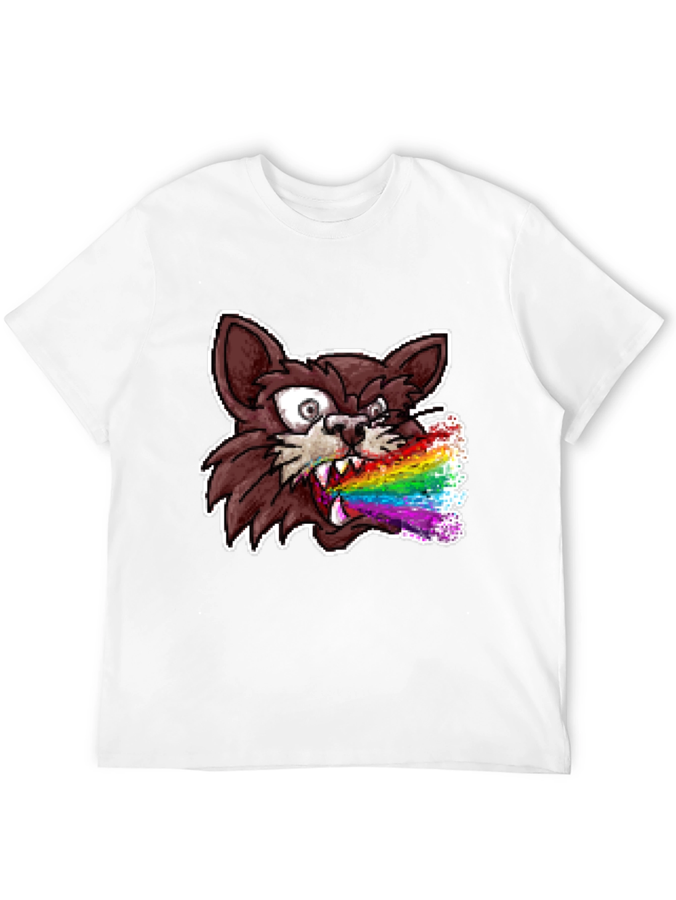 Rainbow Vomit Pixel Art Cat T-Shirt
