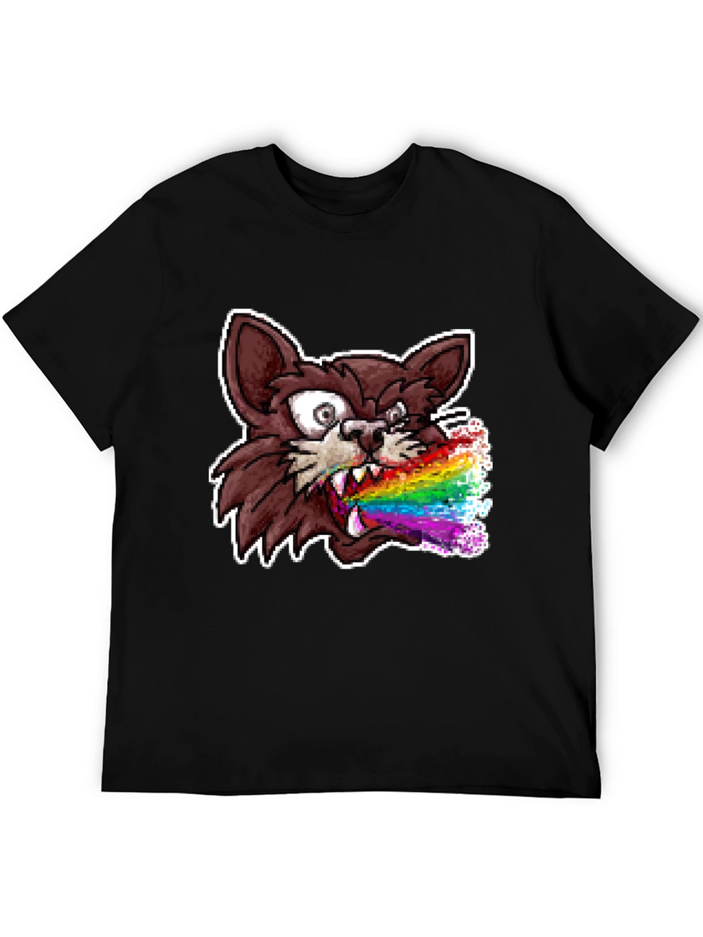 Rainbow Vomit Pixel Art Cat T-Shirt