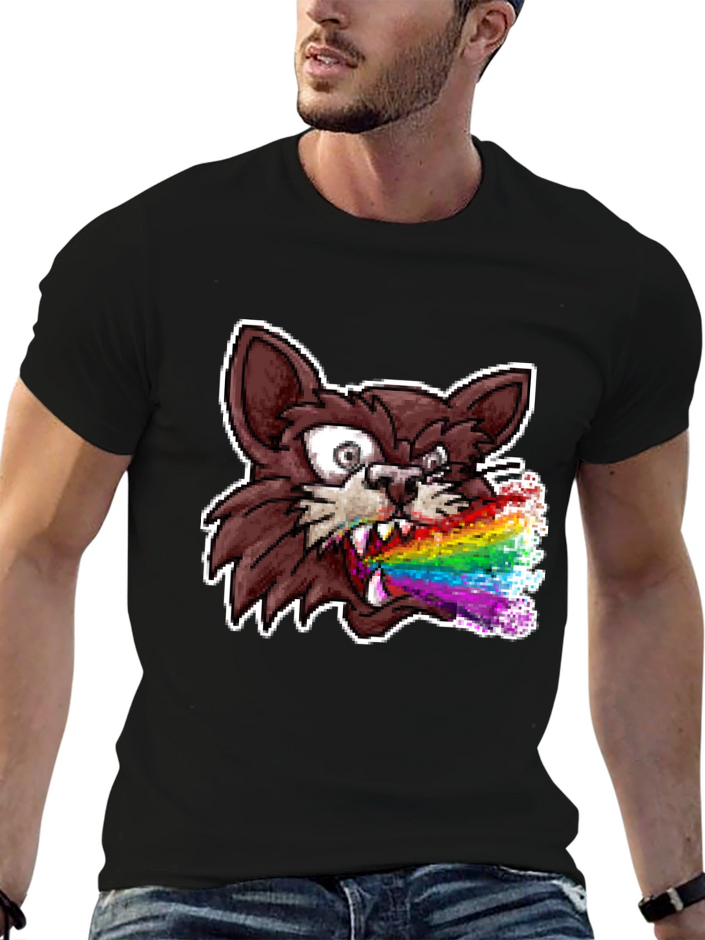 Rainbow Vomit Pixel Art Cat T-Shirt