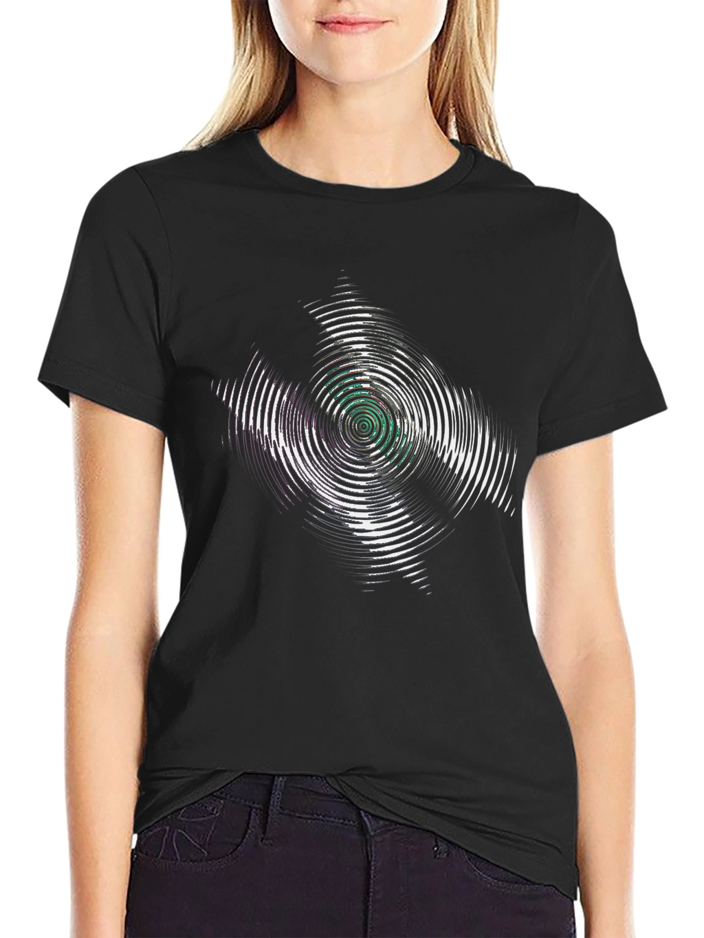 Abstract Circular Graphic Print Black T-Shirt