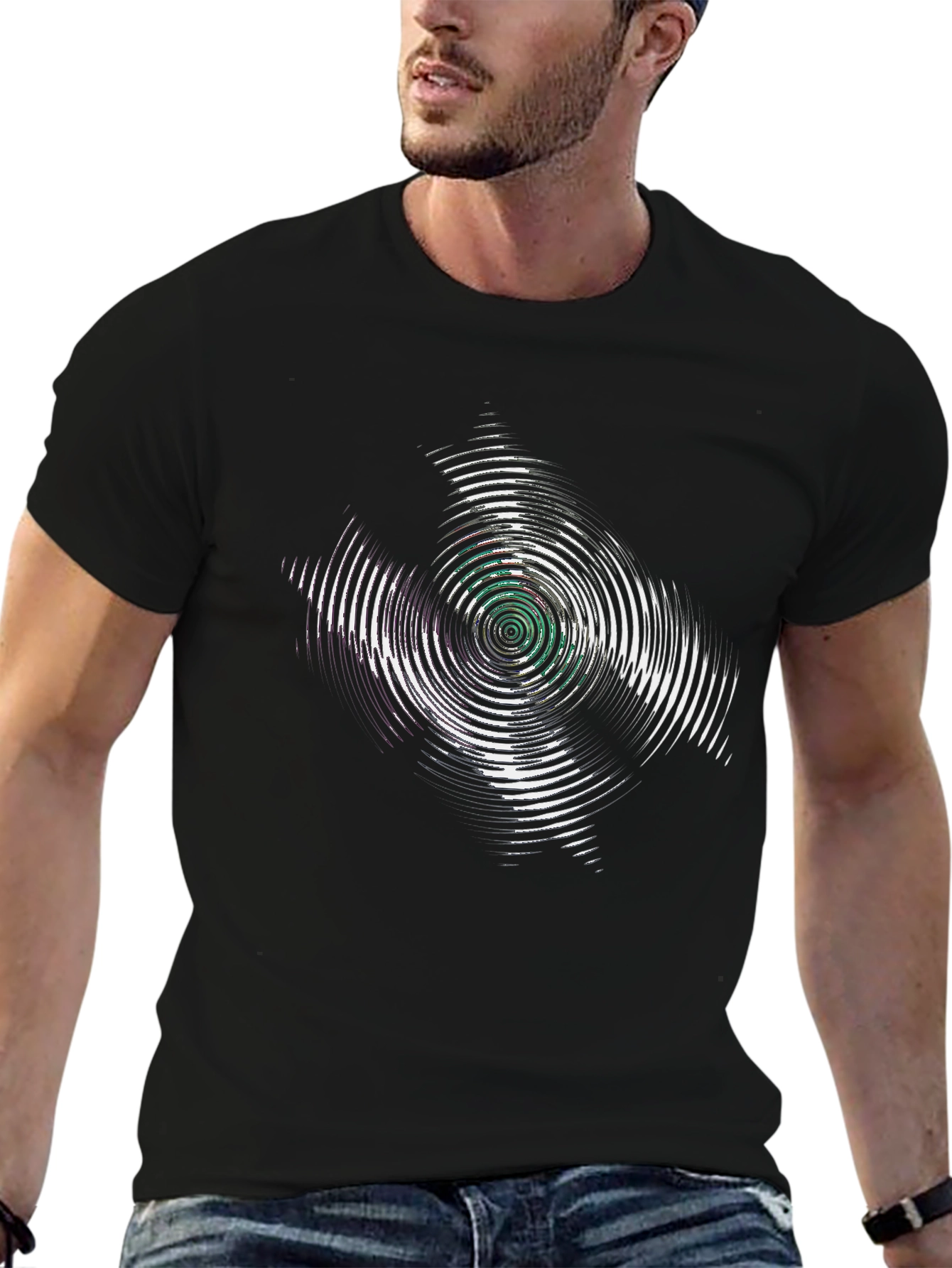 Abstract Circular Graphic Print Black T-Shirt