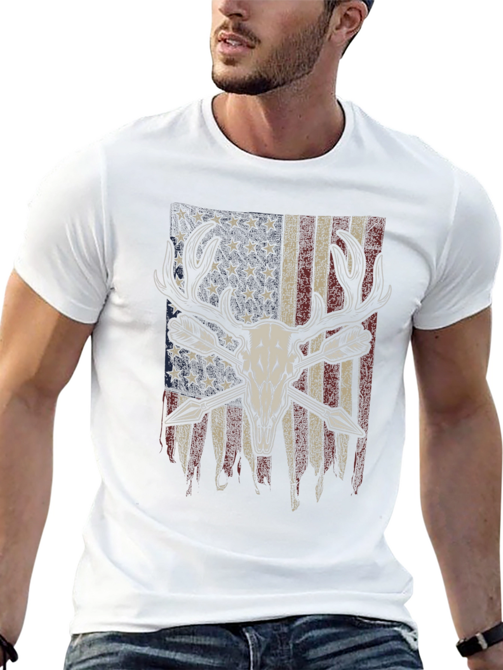 American Flag Deer Skull Arrow T-Shirt