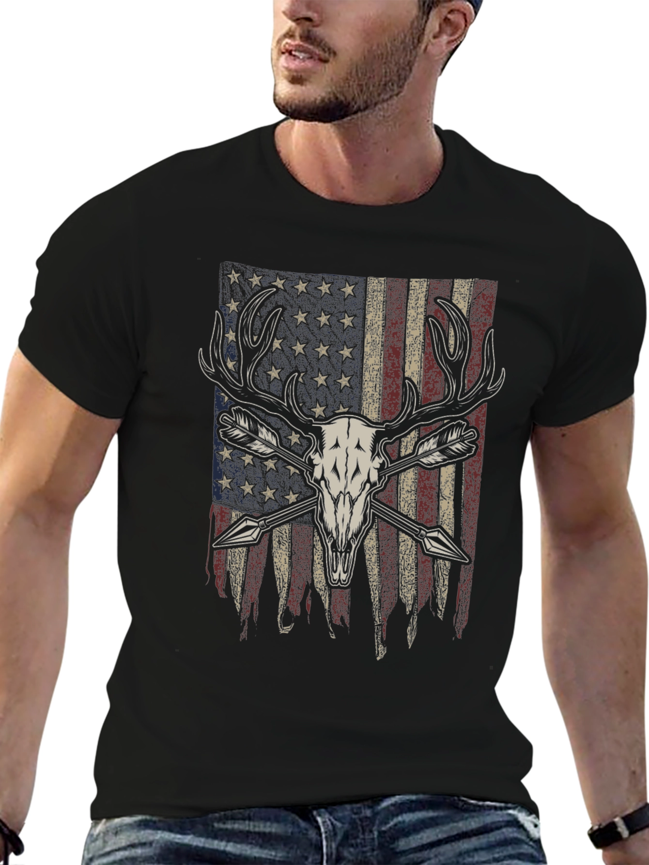 American Flag Deer Skull Arrow T-Shirt
