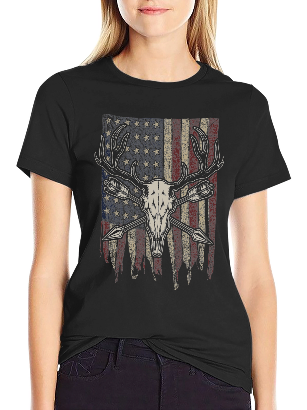American Flag Deer Skull Arrow T-Shirt