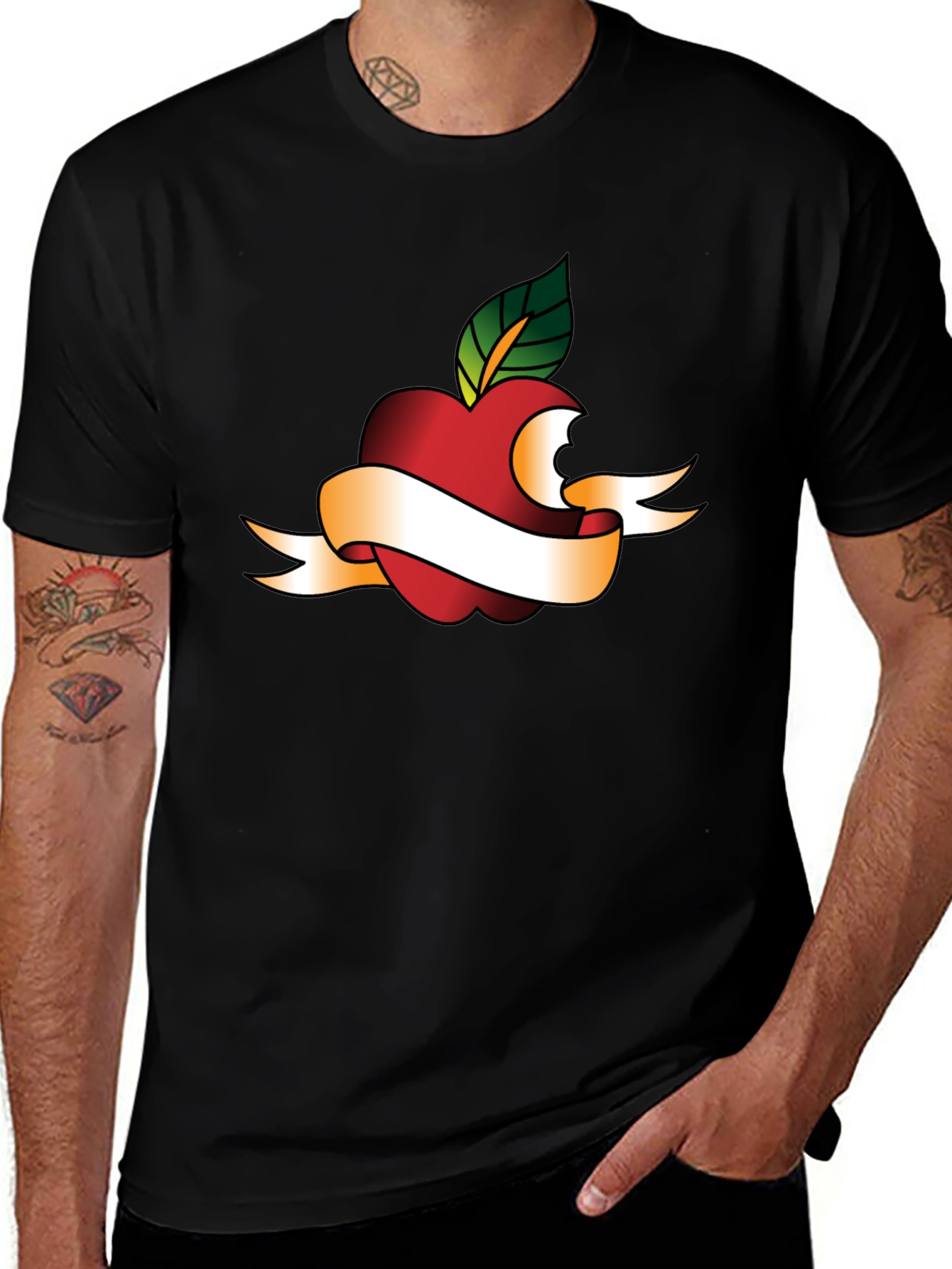 Apple Bite Tattoo Graphic Tee - Black