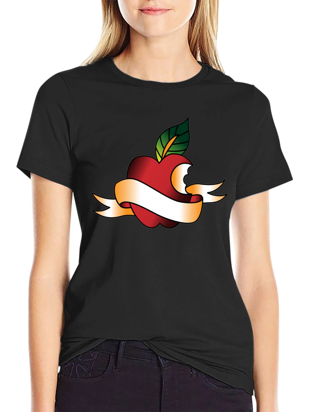 Apple Bite Tattoo Graphic Tee - Black
