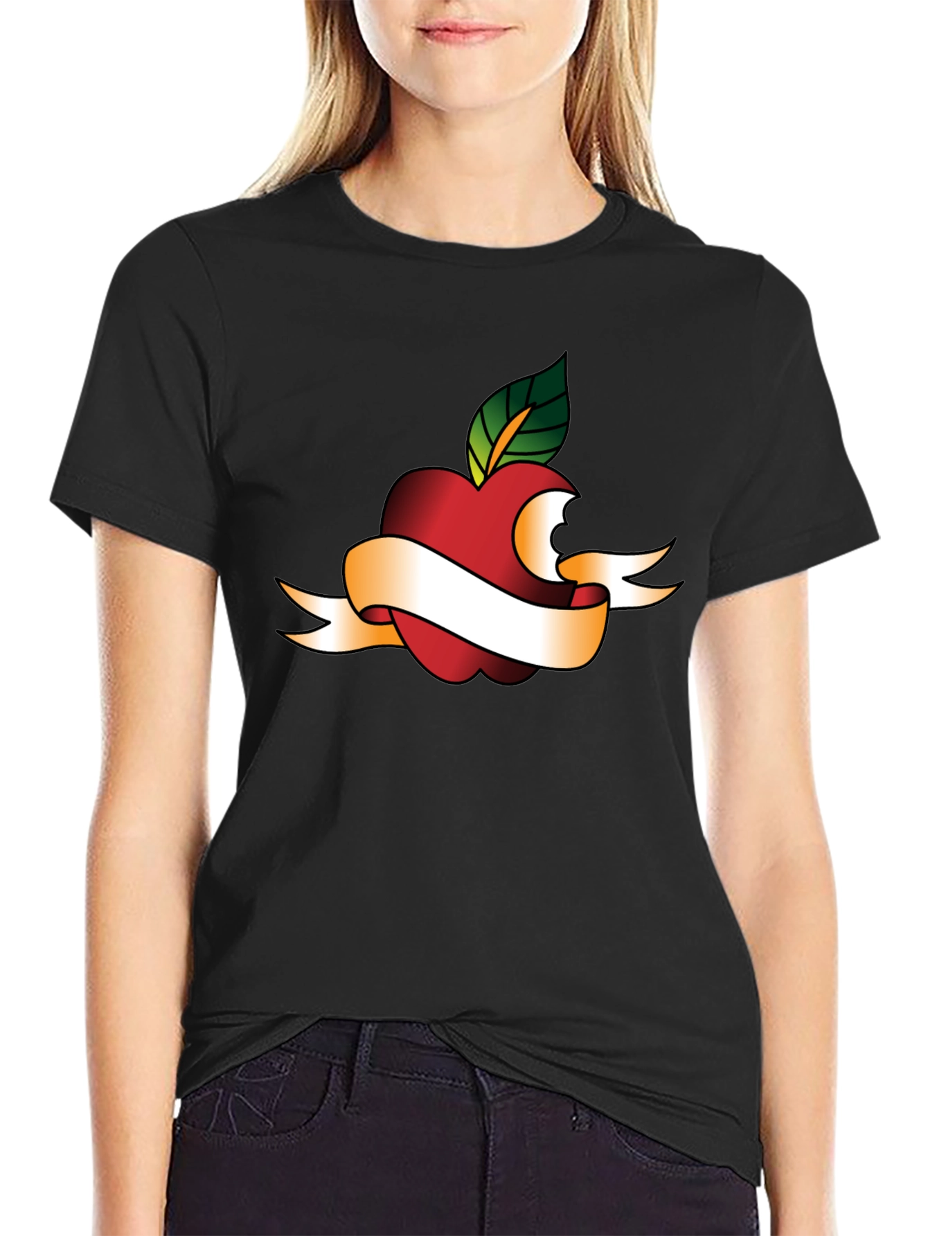 Apple Bite Tattoo Graphic Tee - Black