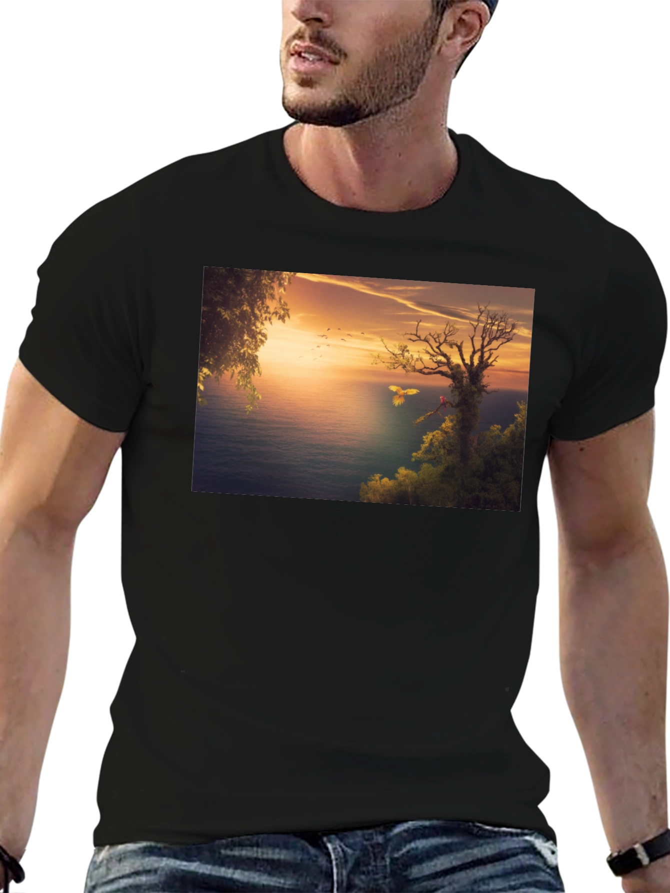 Sunset Seascape Graphic Tee - Black