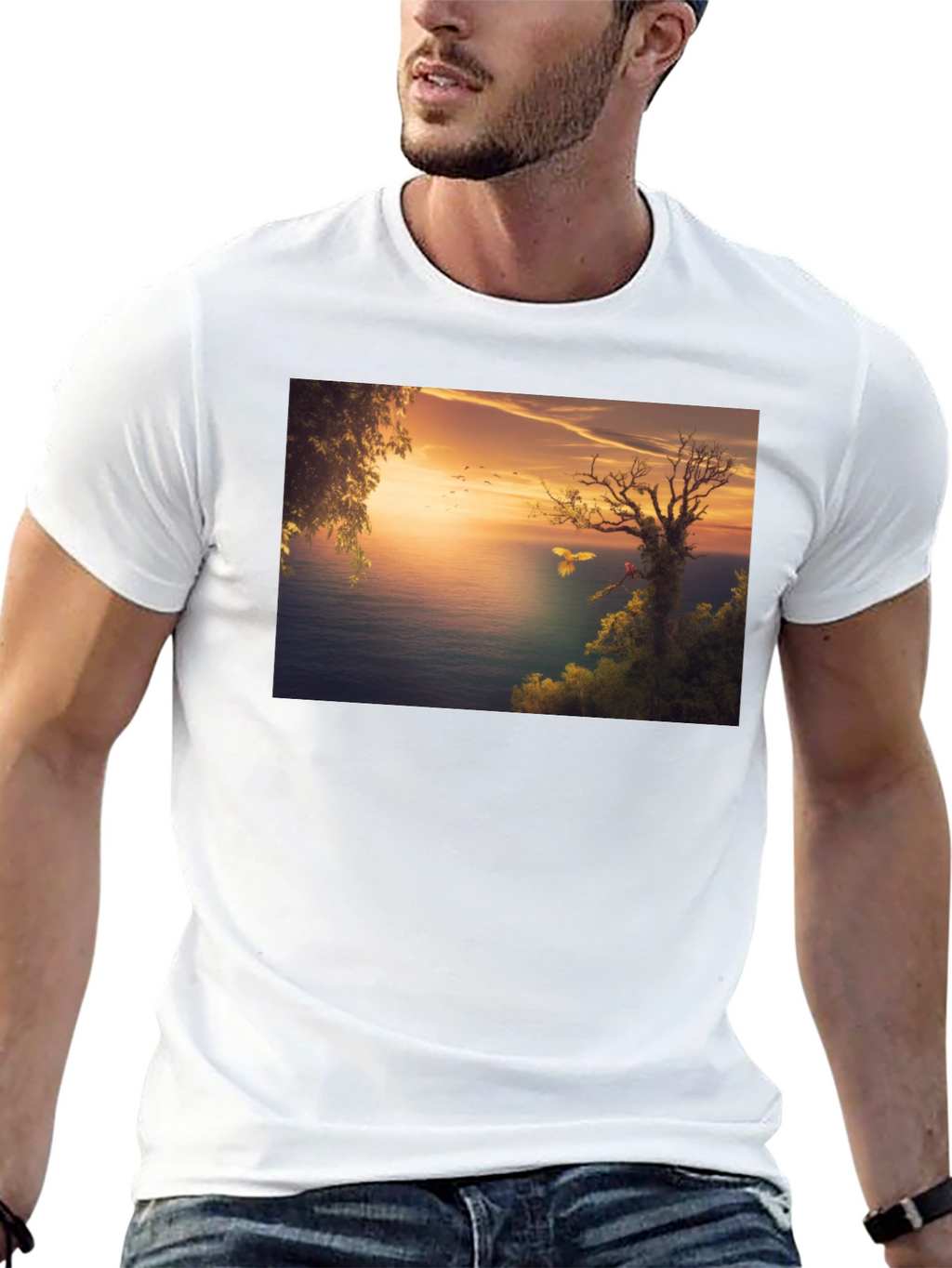 Sunset Seascape Graphic Tee - Black