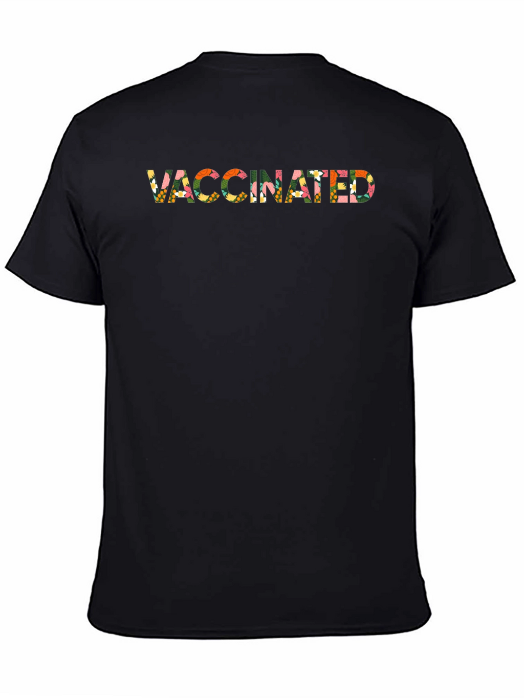 Vaccinated Floral Pattern Black T-Shirt