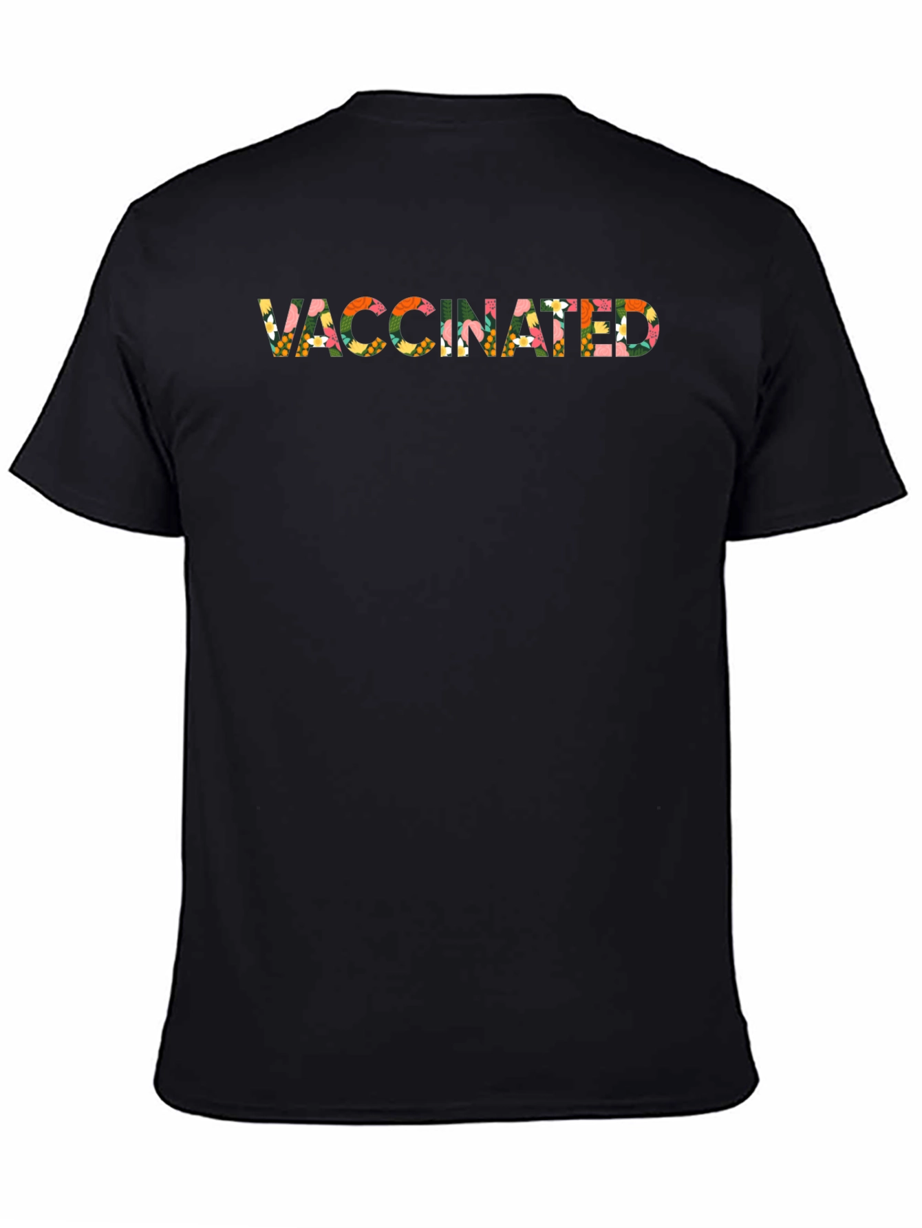 Vaccinated Floral Pattern Black T-Shirt