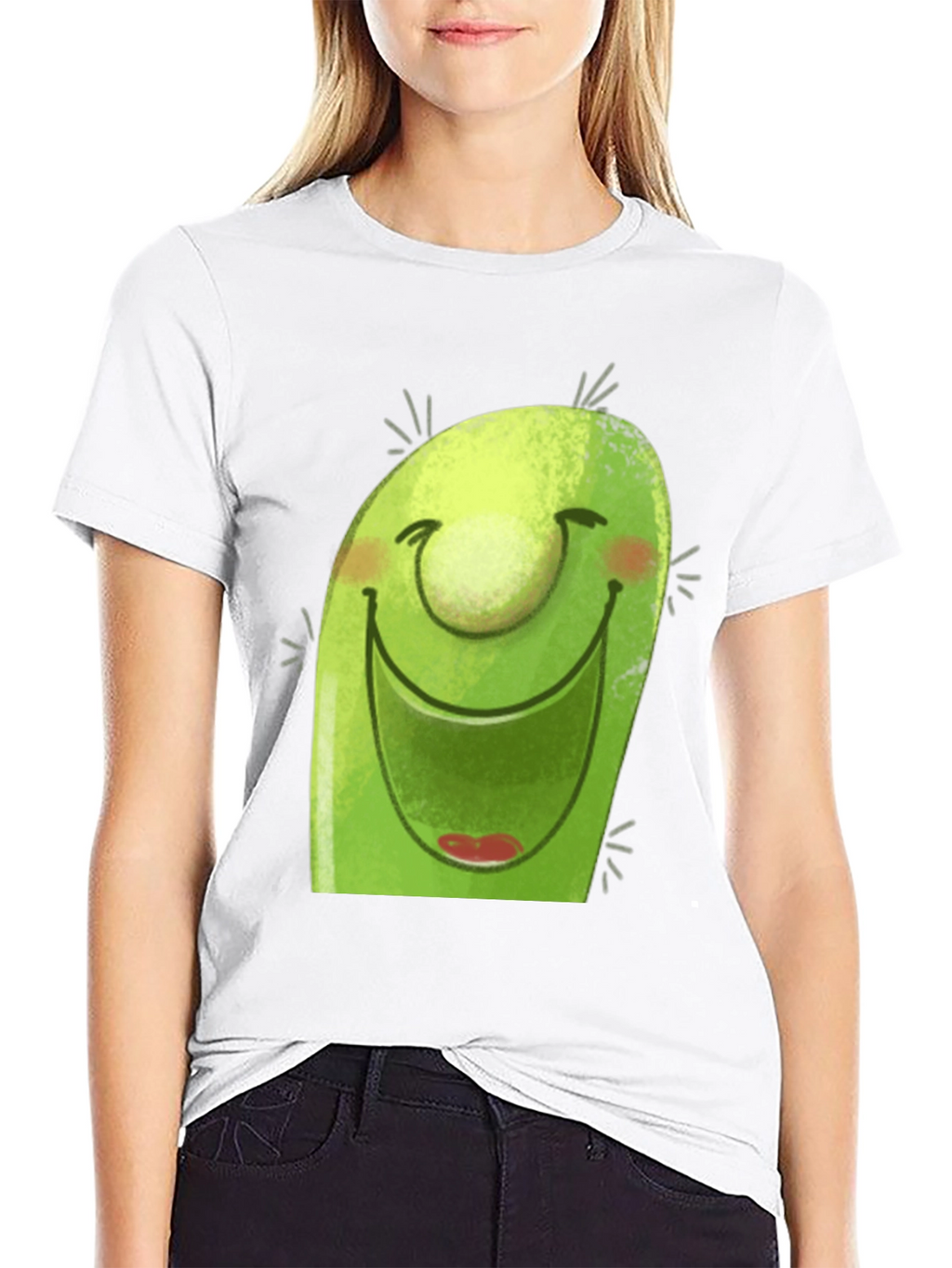 Smiling Avocado Cartoon Black T-Shirt