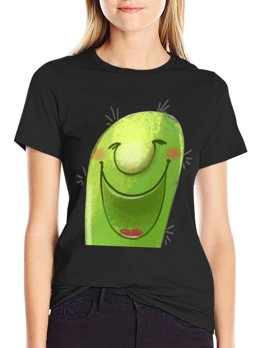 Smiling Avocado Cartoon Black T-Shirt