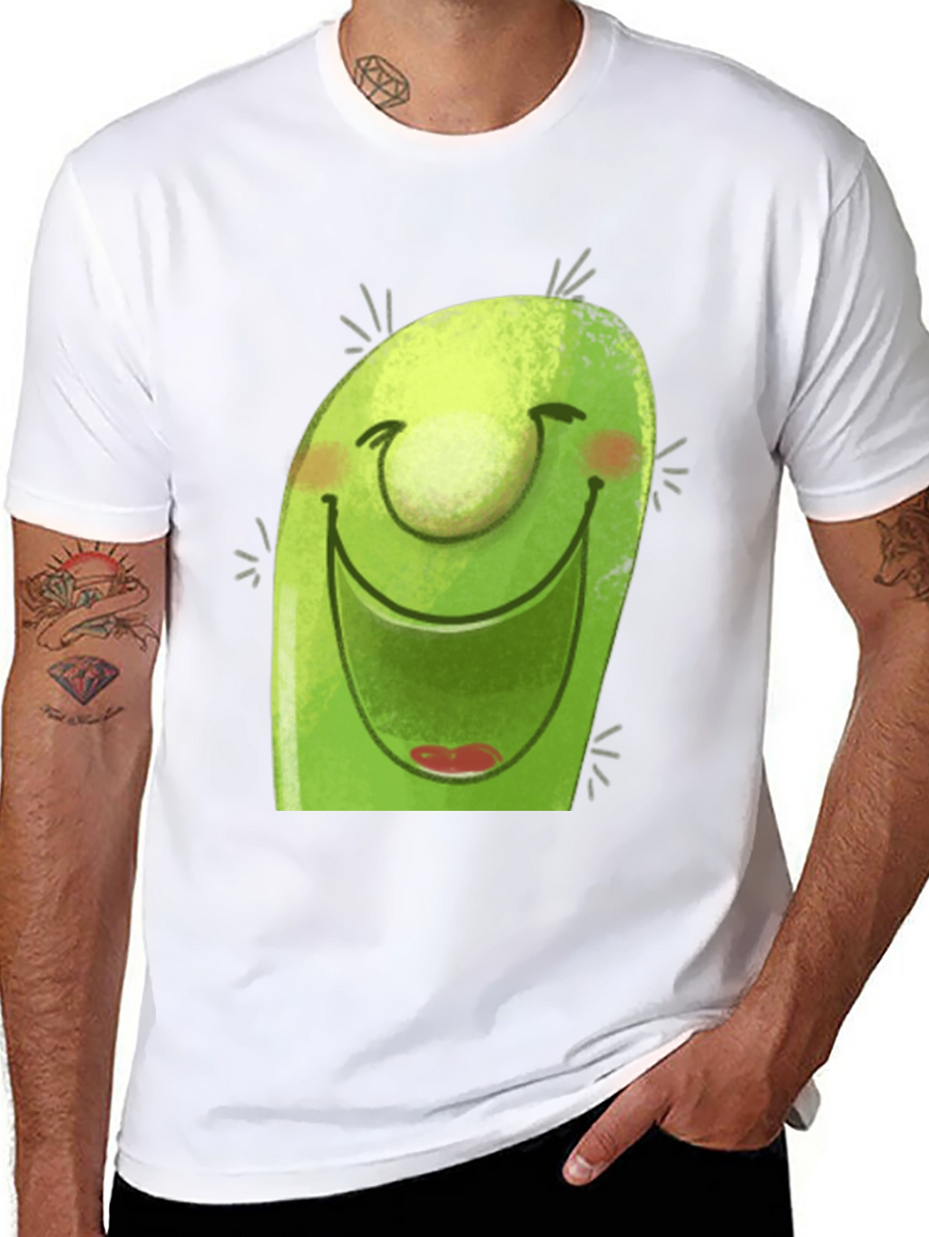 Smiling Avocado Cartoon Black T-Shirt