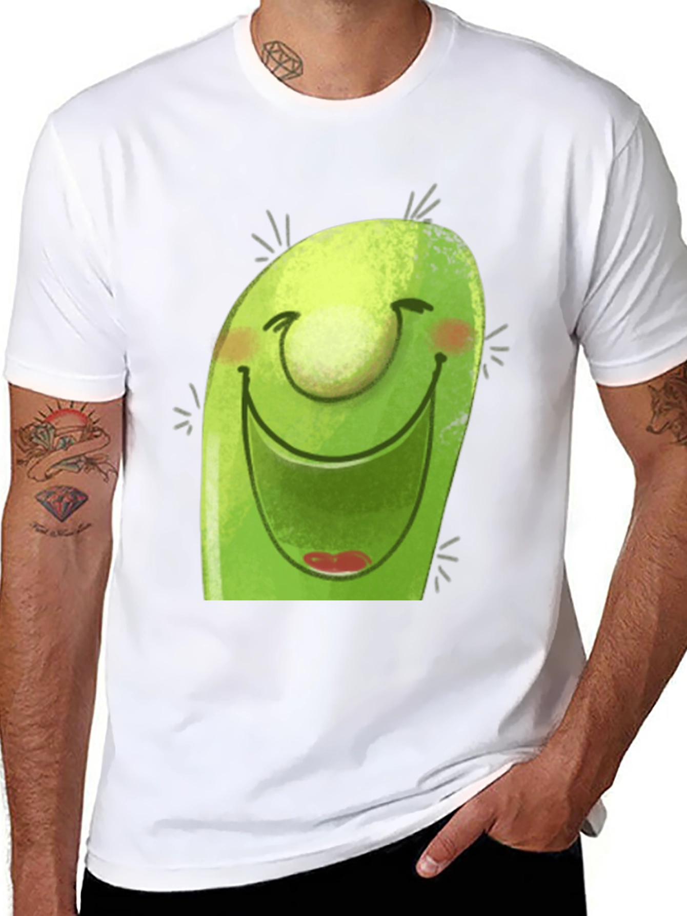 Smiling Avocado Cartoon Black T-Shirt