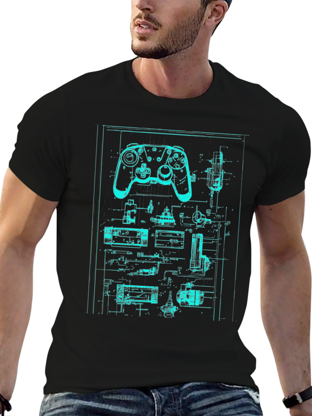 Retro Gaming Controller Blueprint T-Shirt