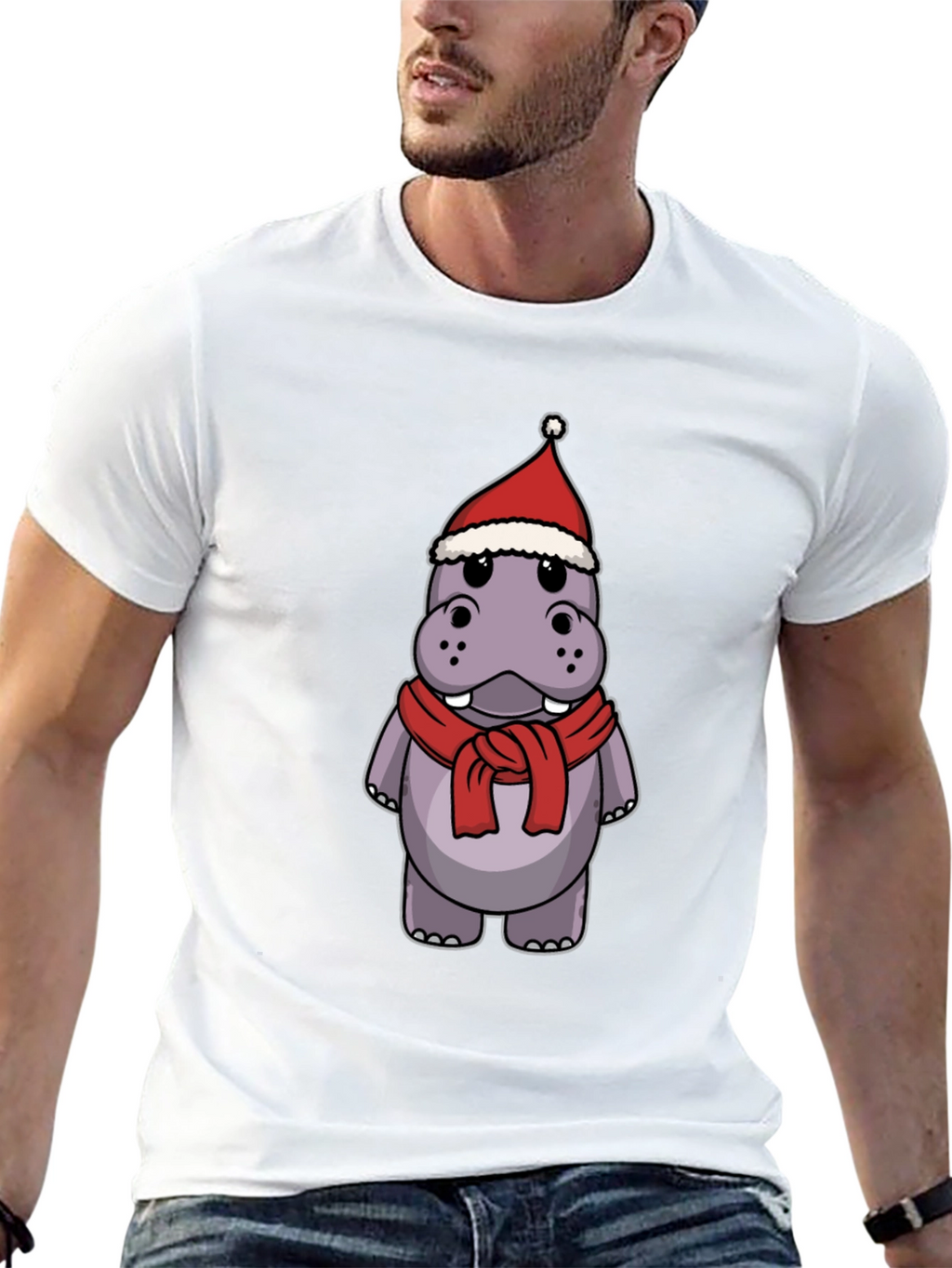Festive Hippo T-Shirt - Holiday Cartoon Tee