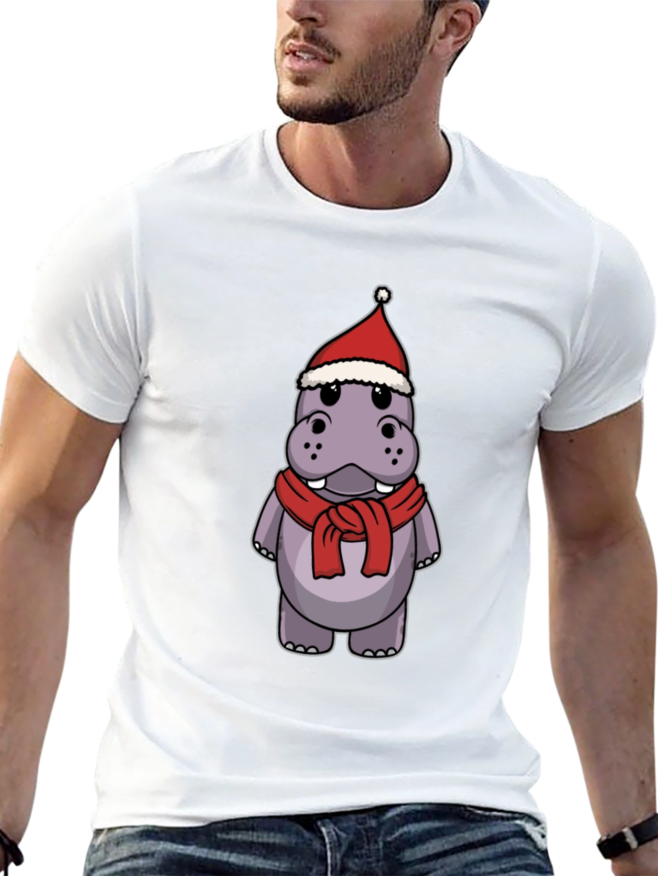 Festive Hippo T-Shirt - Holiday Cartoon Tee