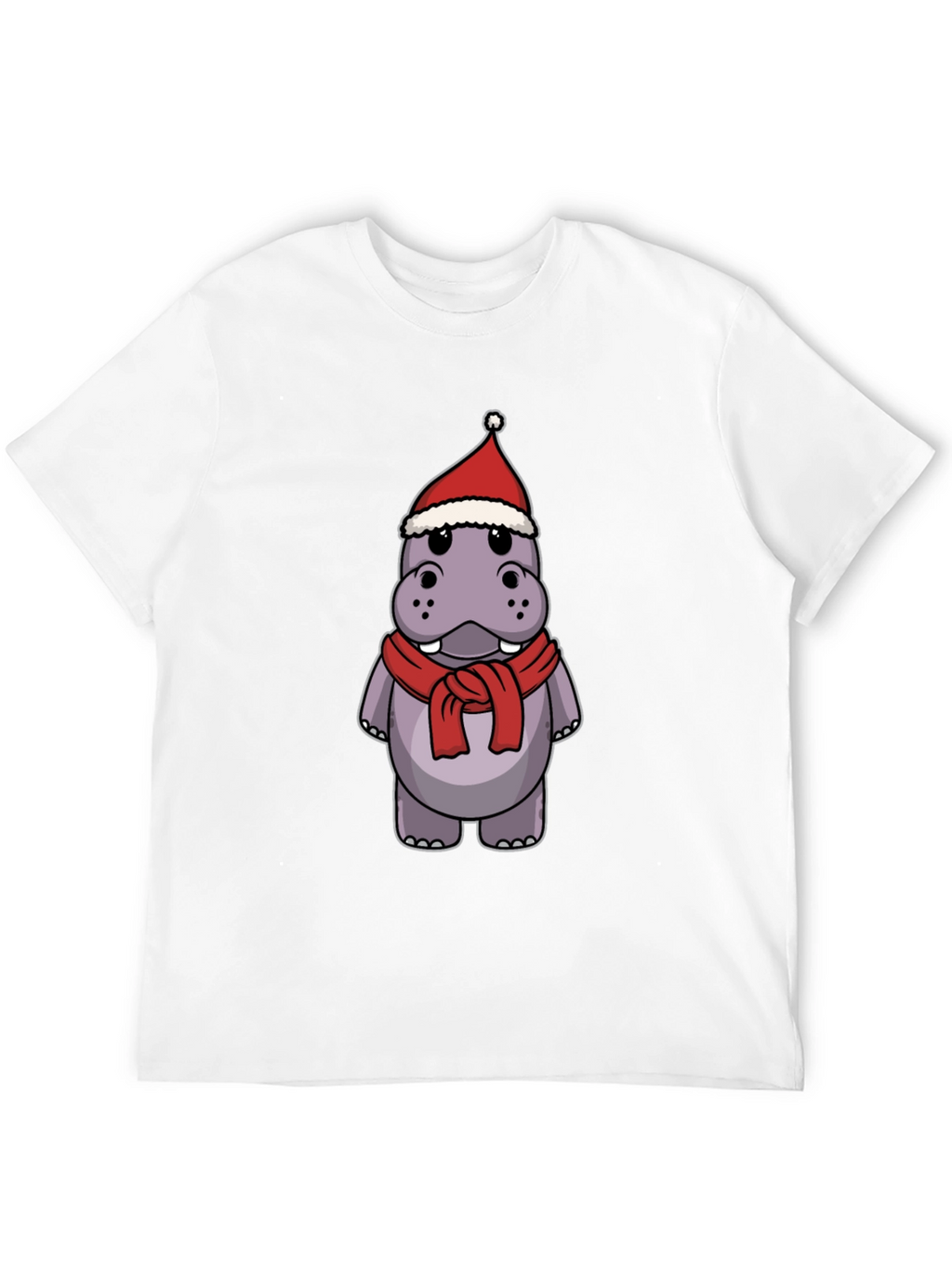 Festive Hippo T-Shirt - Holiday Cartoon Tee