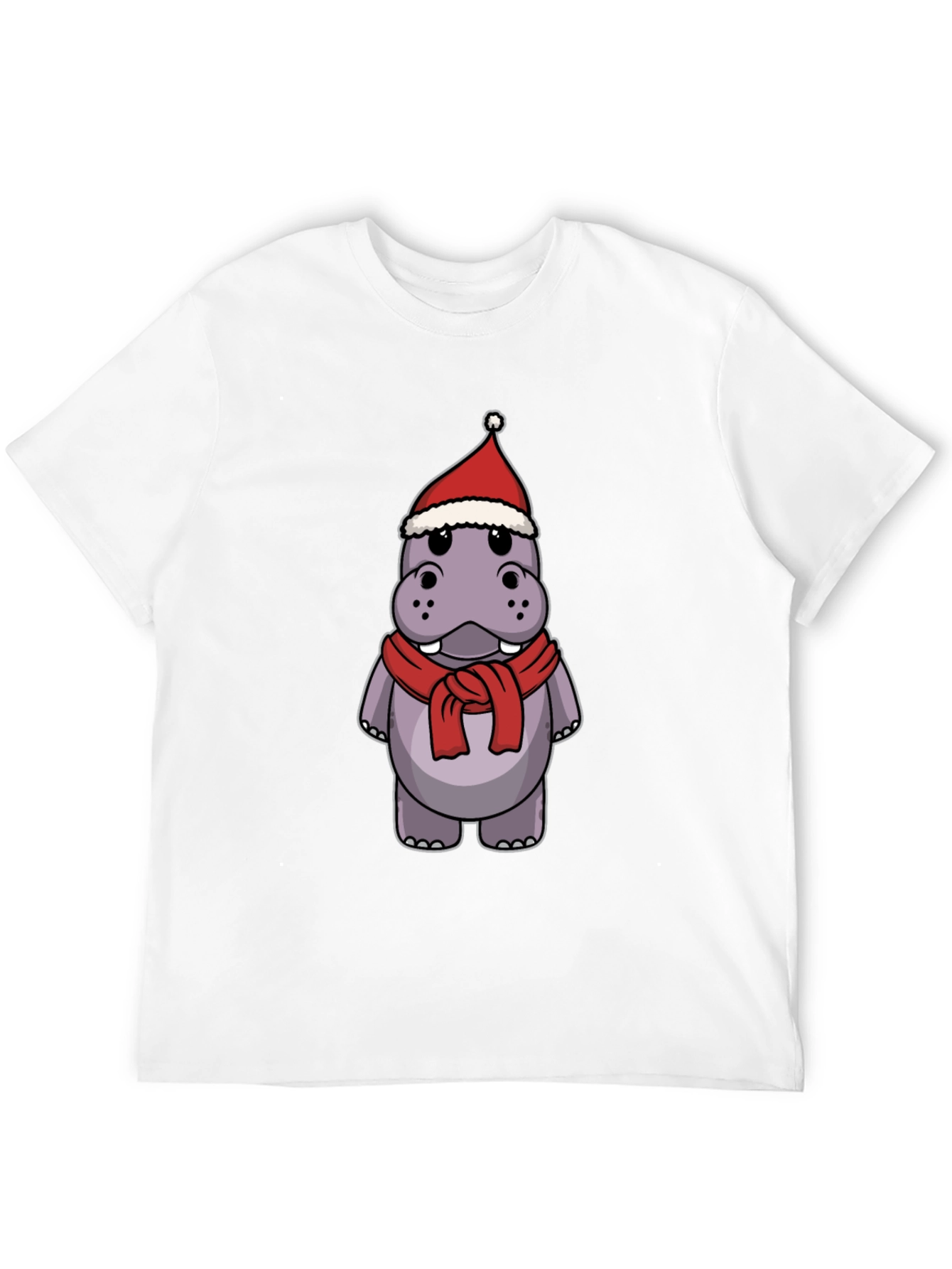 Festive Hippo T-Shirt - Holiday Cartoon Tee
