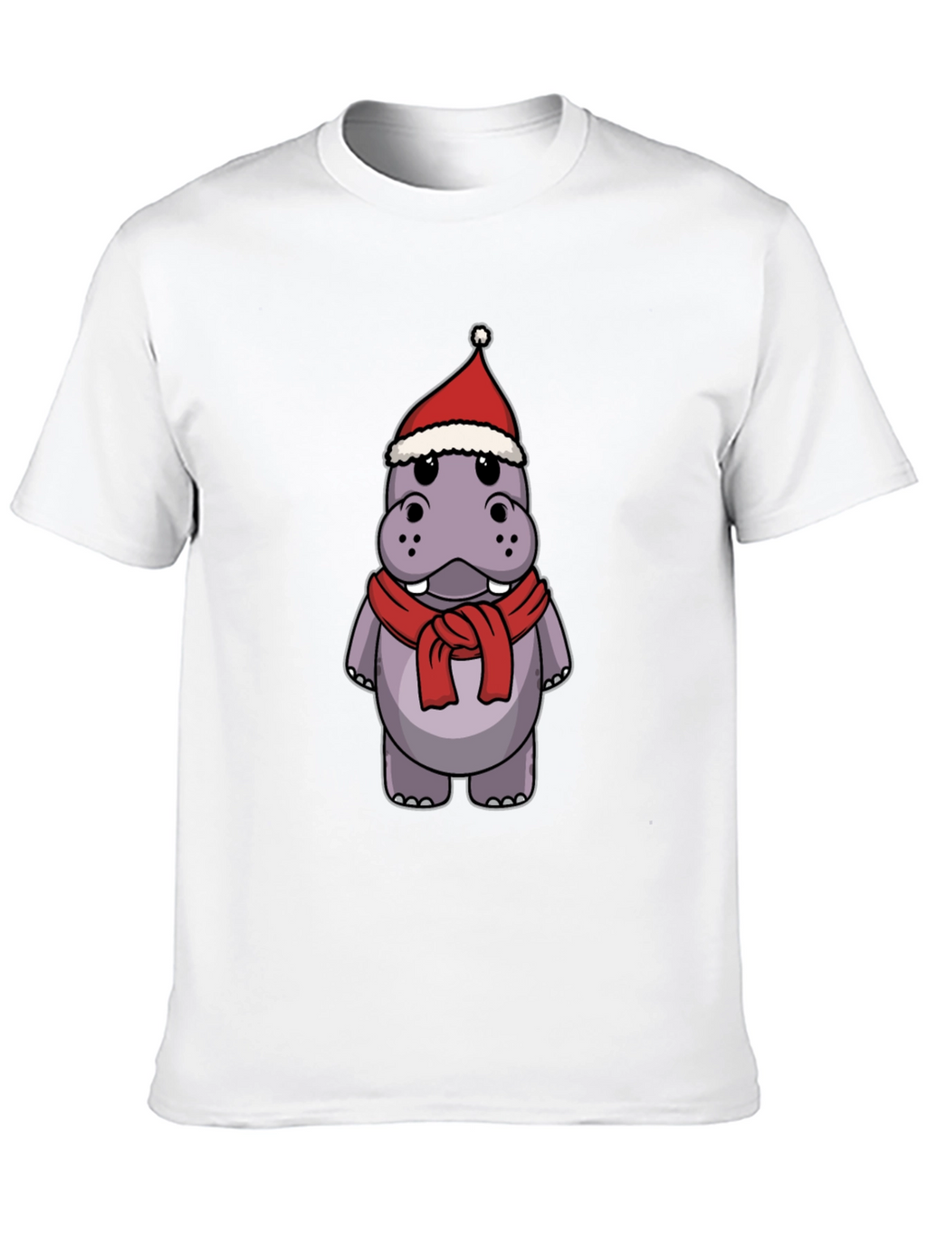 Festive Hippo T-Shirt - Holiday Cartoon Tee