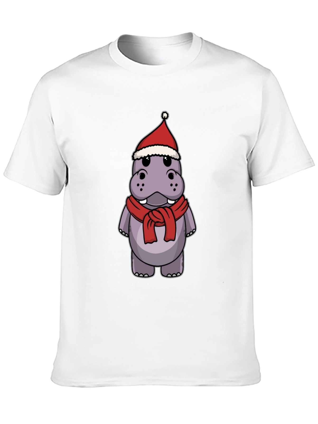 Festive Hippo T-Shirt - Holiday Cartoon Tee