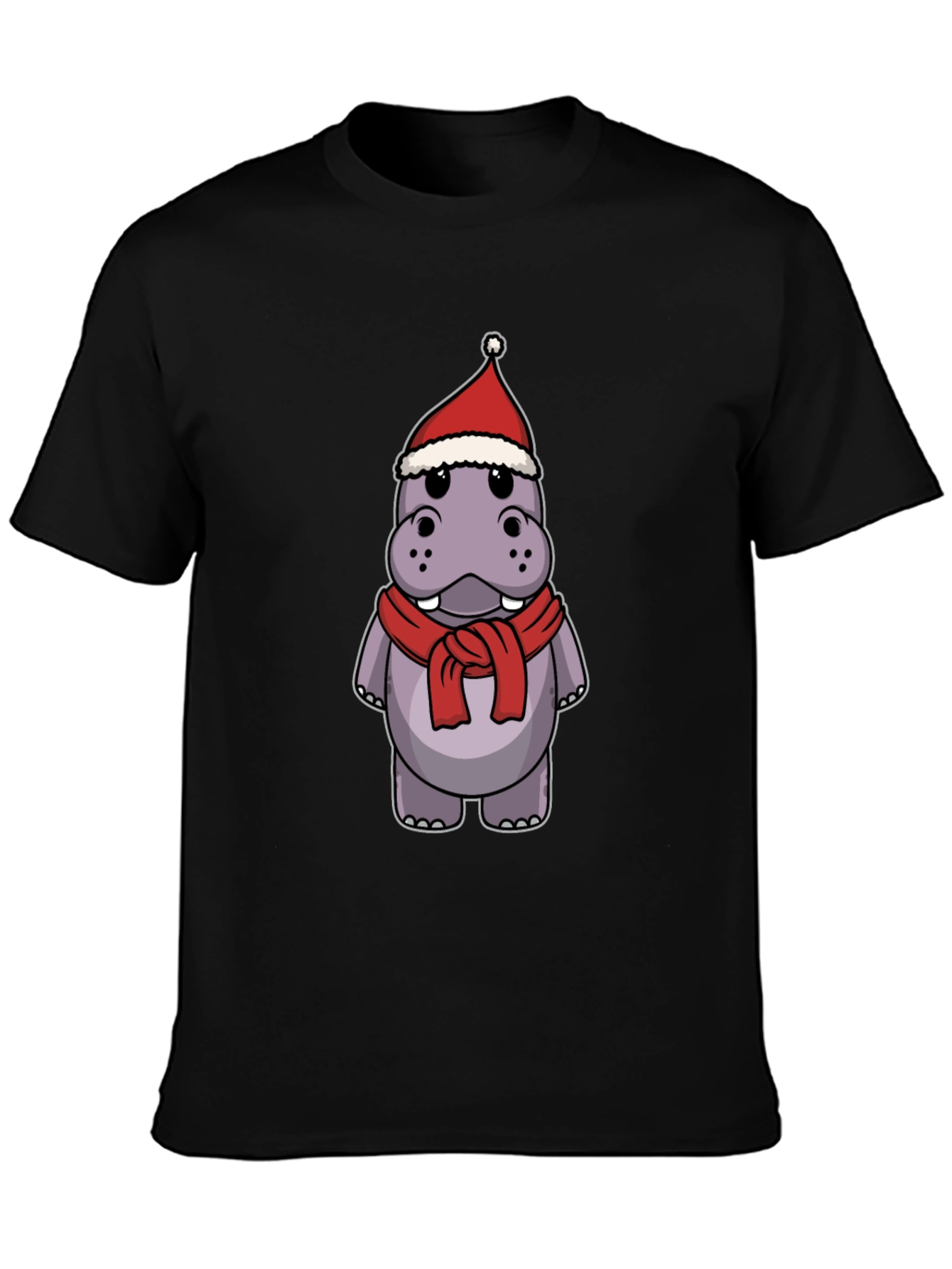 Festive Hippo T-Shirt - Holiday Cartoon Tee