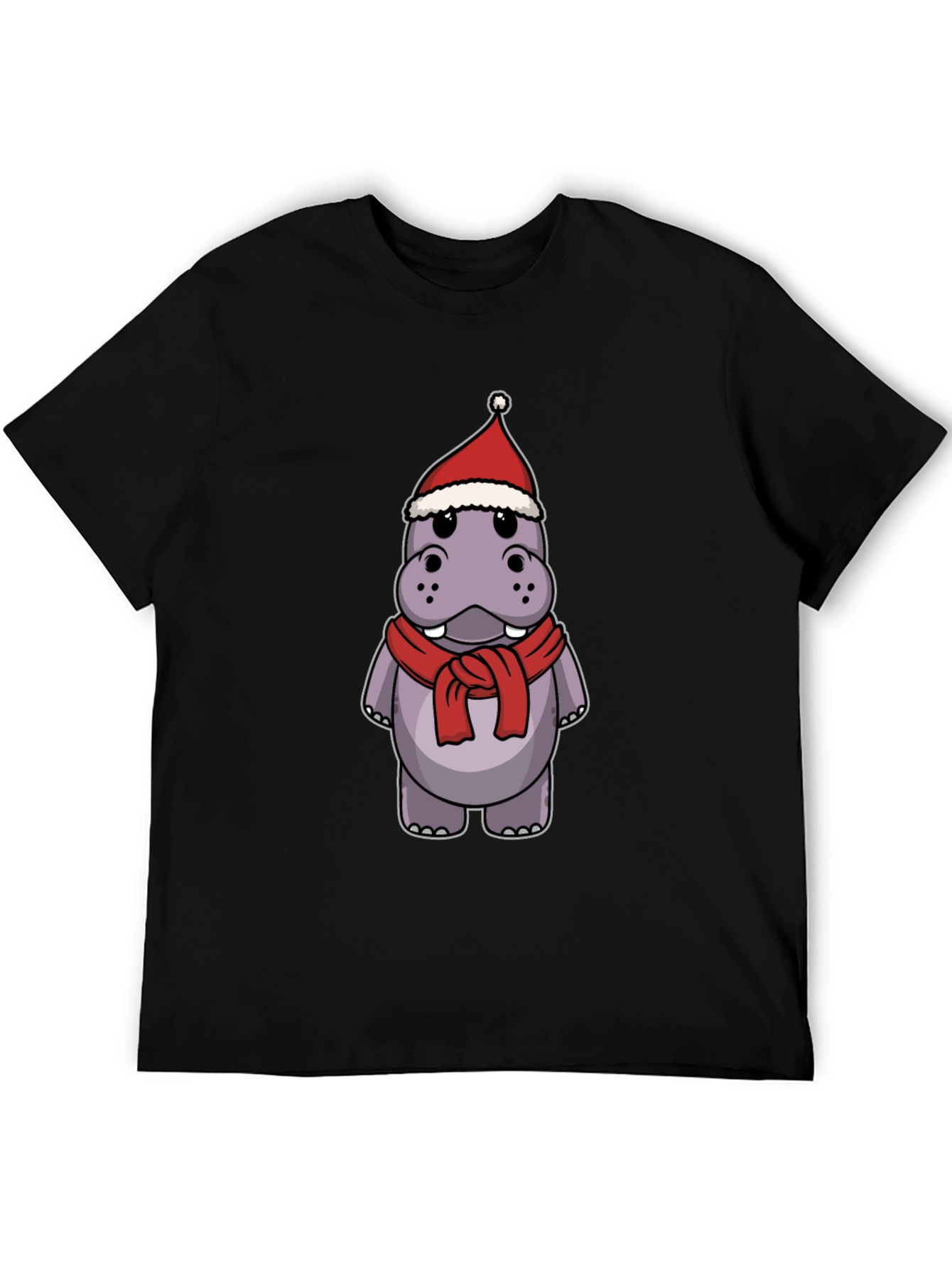 Festive Hippo T-Shirt - Holiday Cartoon Tee