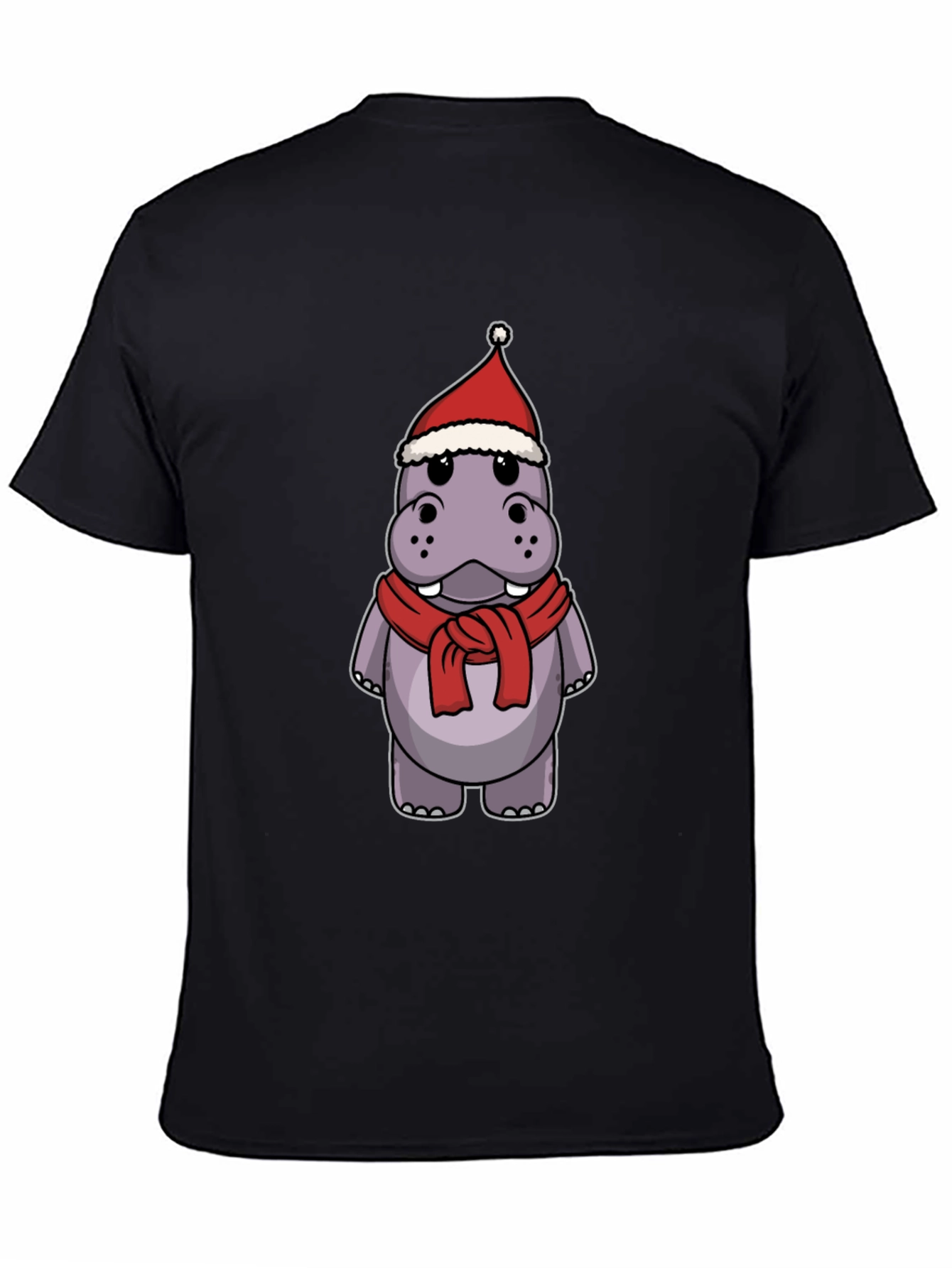Festive Hippo T-Shirt - Holiday Cartoon Tee