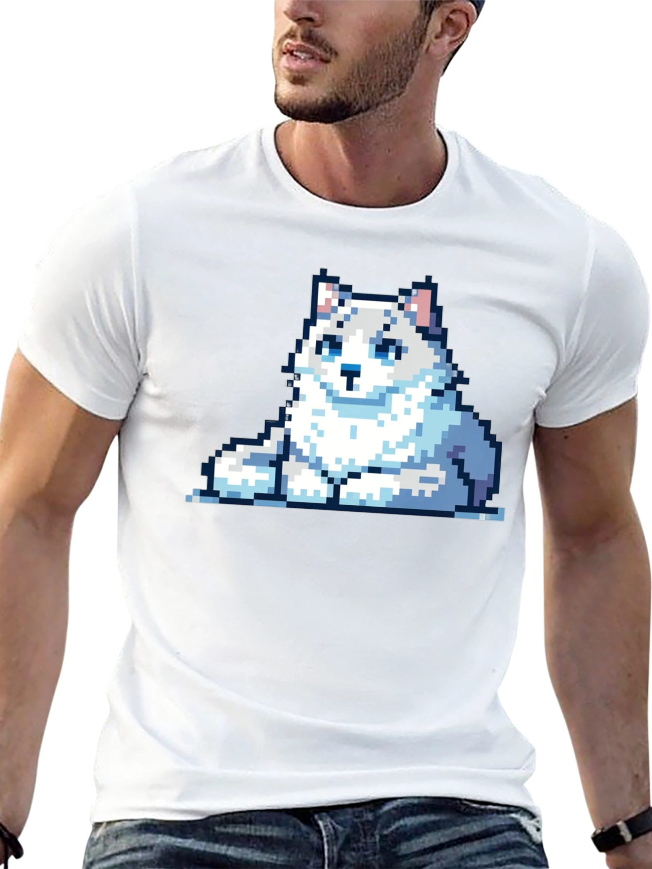 Pixelated Husky T-Shirt - Casual Black Tee