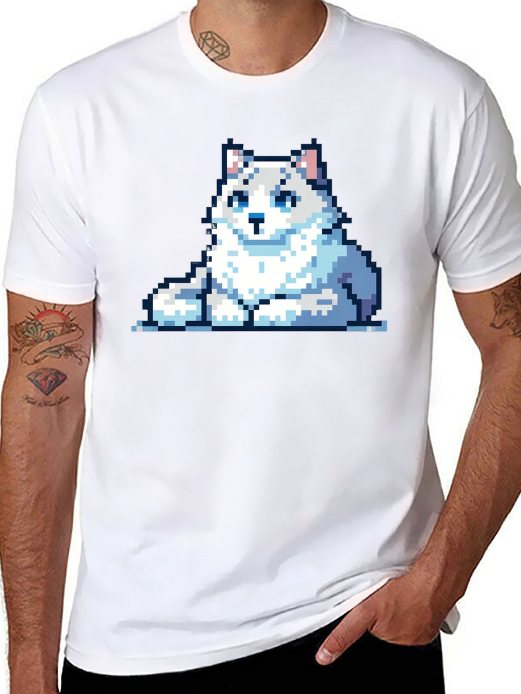 Pixelated Husky T-Shirt - Casual Black Tee