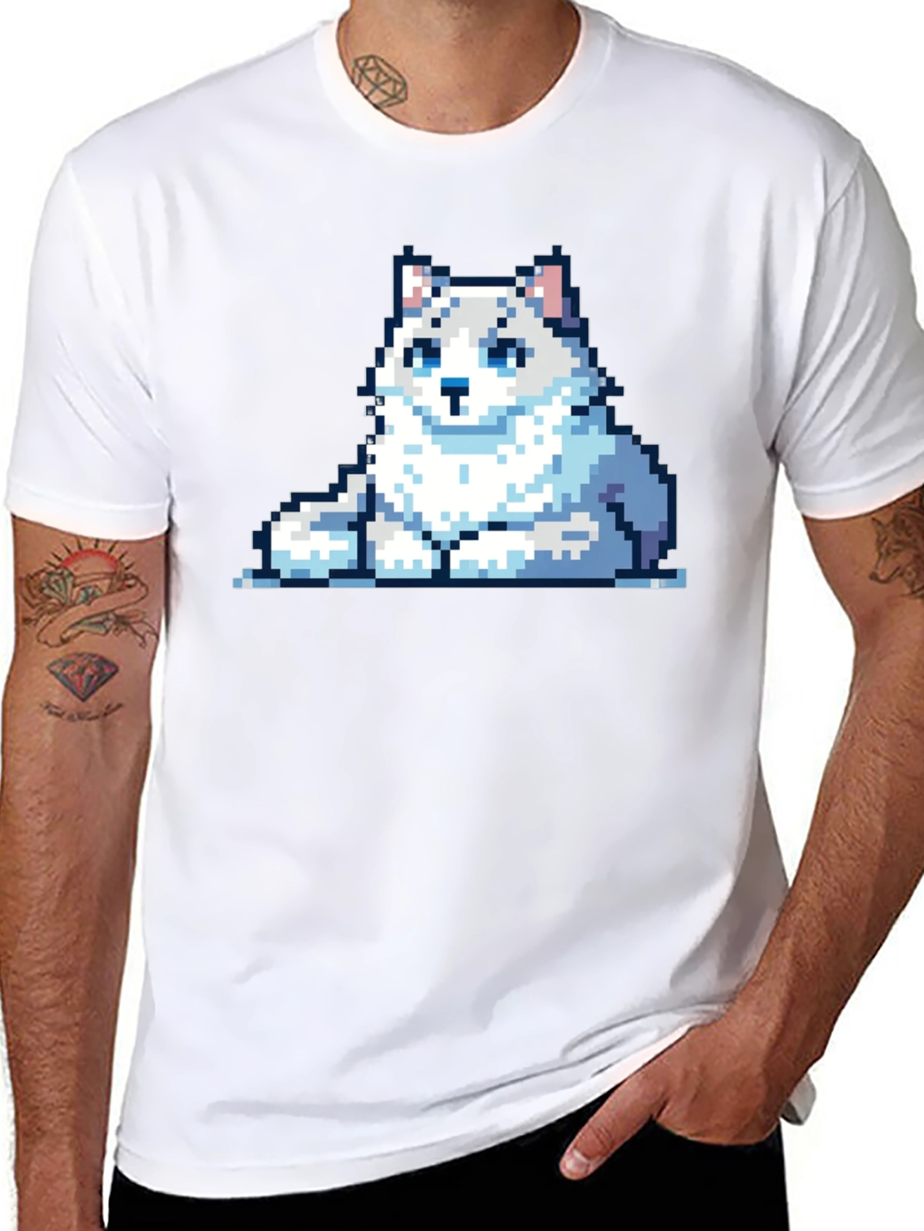 Pixelated Husky T-Shirt - Casual Black Tee