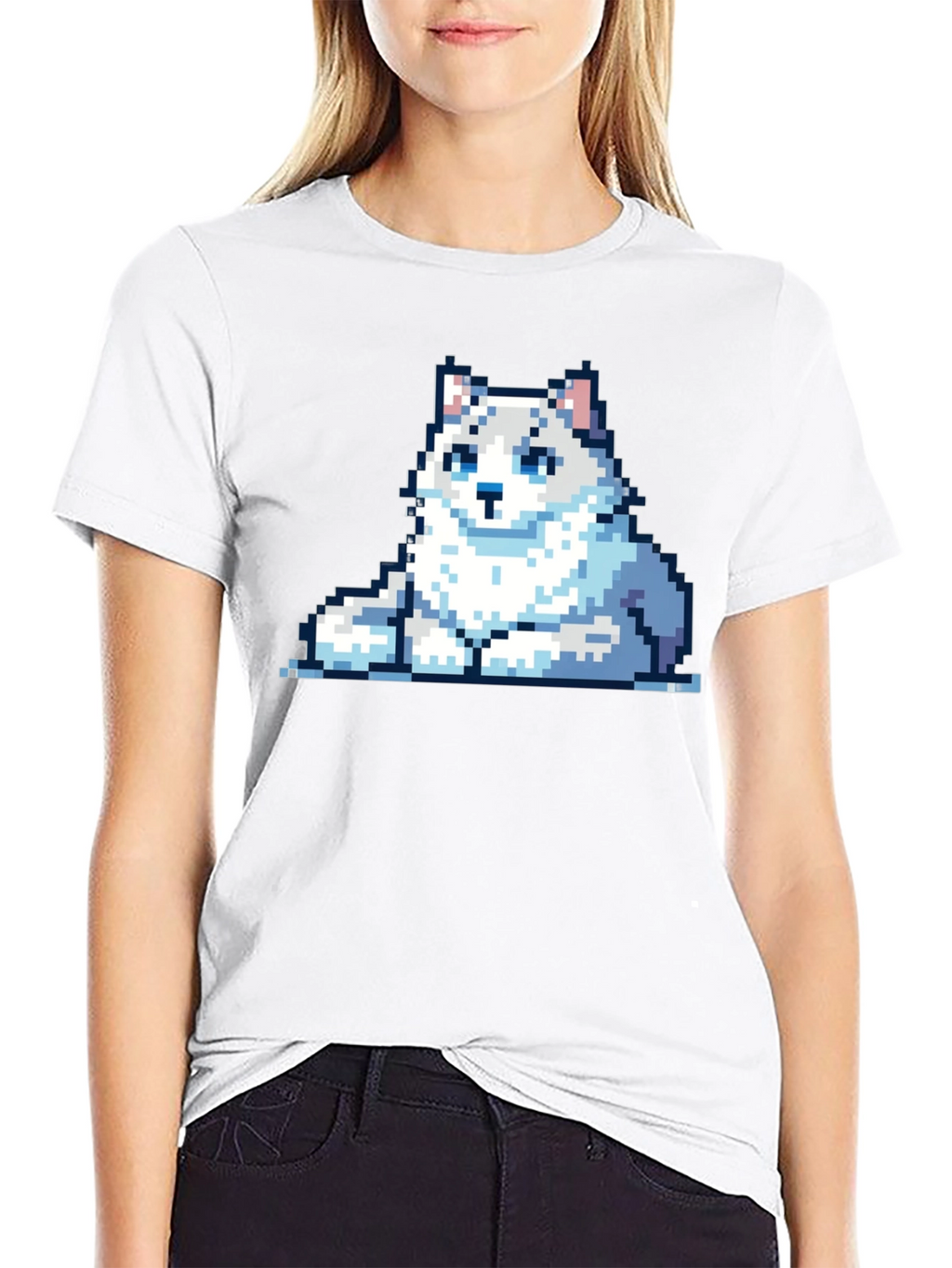 Pixelated Husky T-Shirt - Casual Black Tee