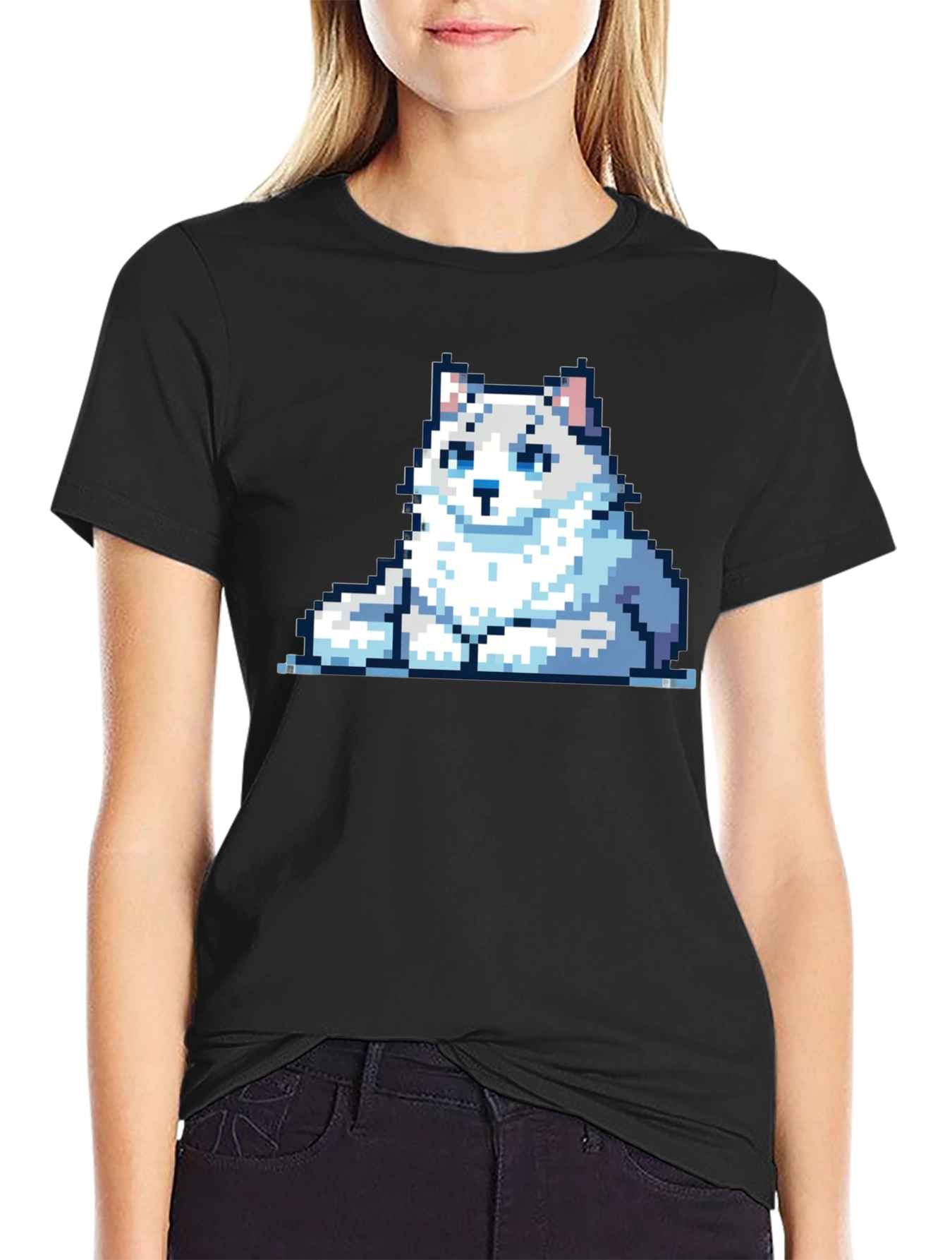 Pixelated Husky T-Shirt - Casual Black Tee