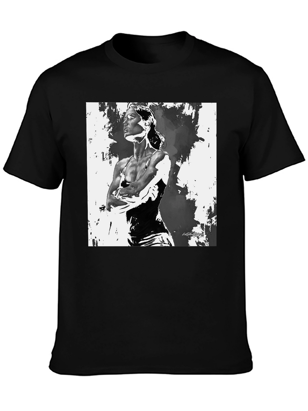 Black T-Shirt with Artistic Woman Graphic