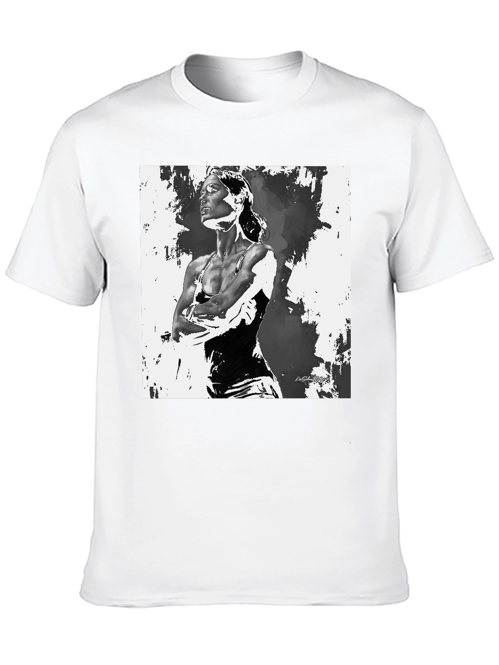 Black T-Shirt with Artistic Woman Graphic