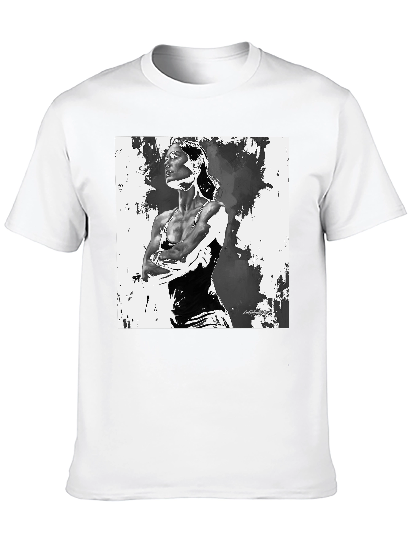 Black T-Shirt with Artistic Woman Graphic