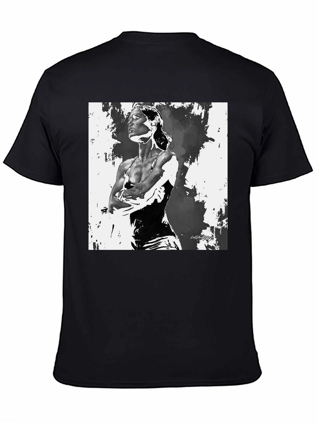 Black T-Shirt with Artistic Woman Graphic