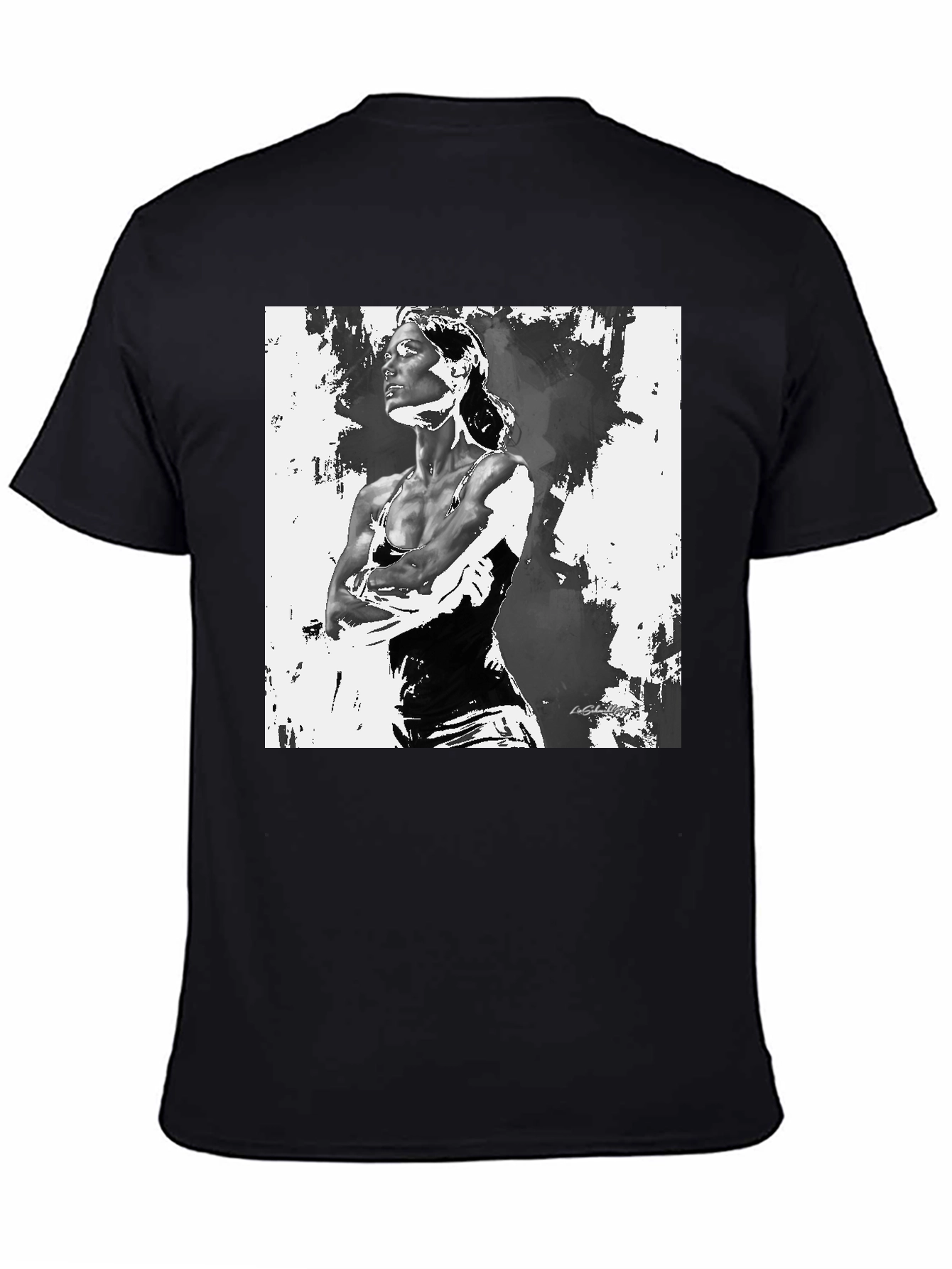 Black T-Shirt with Artistic Woman Graphic