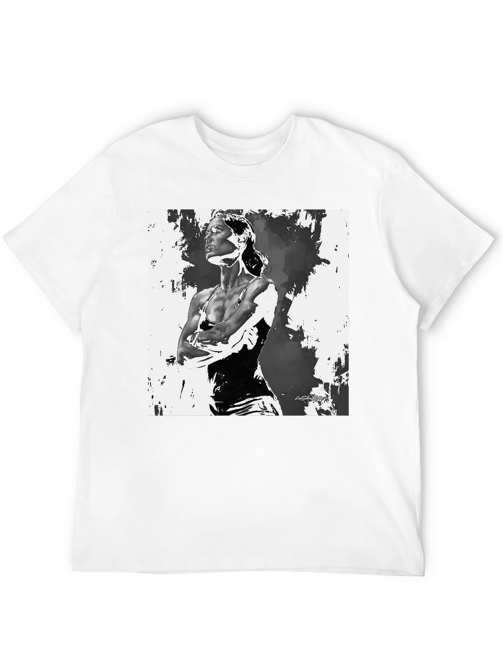 Black T-Shirt with Artistic Woman Graphic