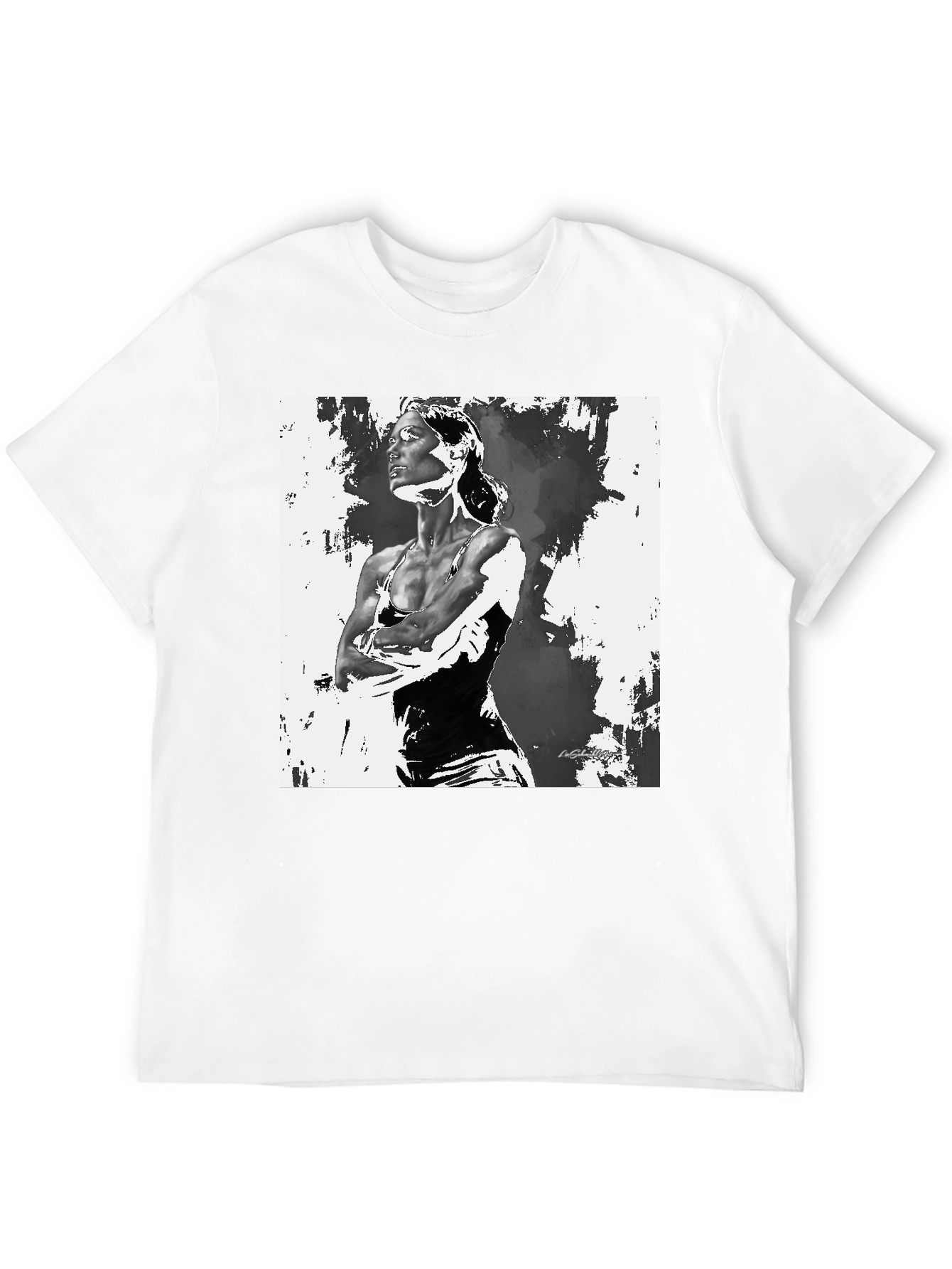 Black T-Shirt with Artistic Woman Graphic